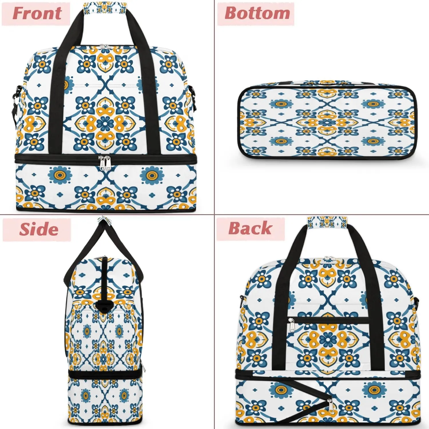 Boho Retro Pattern Colorful Travel Duffle Bag, Collapsible Travel Bag Sports Gym Bag With Shoes Compartment Weekender Bag Overnight Bag For Women Men