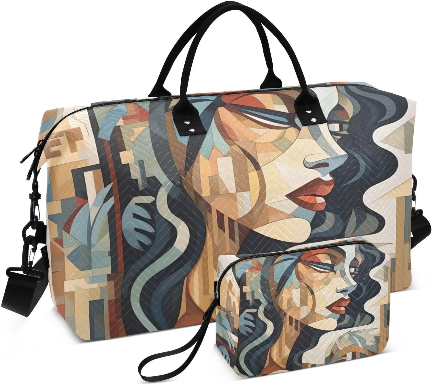 Bolaz Duffle Bag for Travel-Art Egypt Woman Pattern，Weekender Overnight Bag with Wet Pocket for Women，Large Carry On Airport Bag with Toiletry Bag for Travel, Business Trips, Sports