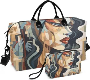 Bolaz Duffle Bag for Travel-Art Egypt Woman Pattern，Weekender Overnight Bag with Wet Pocket for Women，Large Carry On Airport Bag with Toiletry Bag for Travel, Business Trips, Sports
