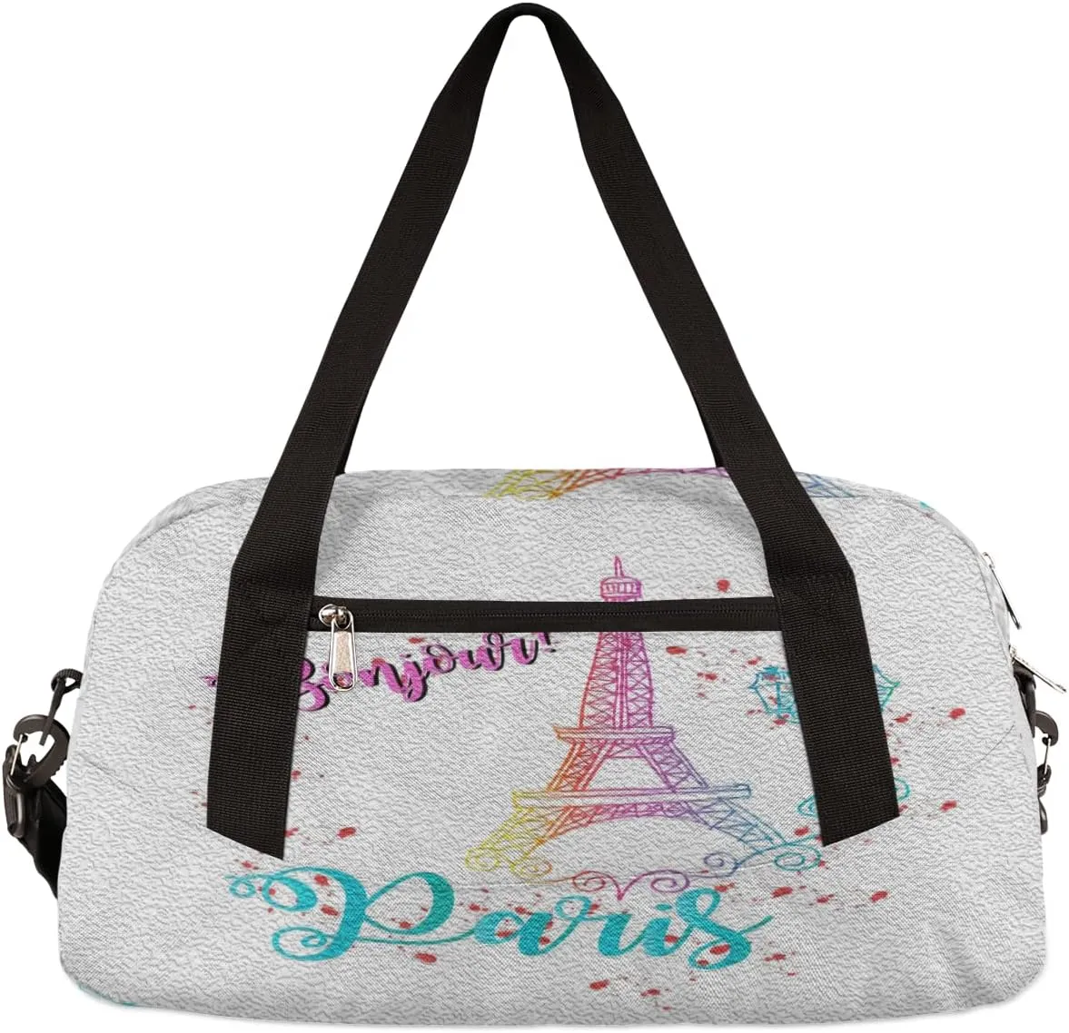 Bonjour Paris Eiffel Tower Kids Duffel Bag for Girls Boys Teens, Oil Painting Dance Bag Overnight Small Duffel Bag Carry On Weekend Sports Gym Travel Bag for School Practice Gymnastics Ballet