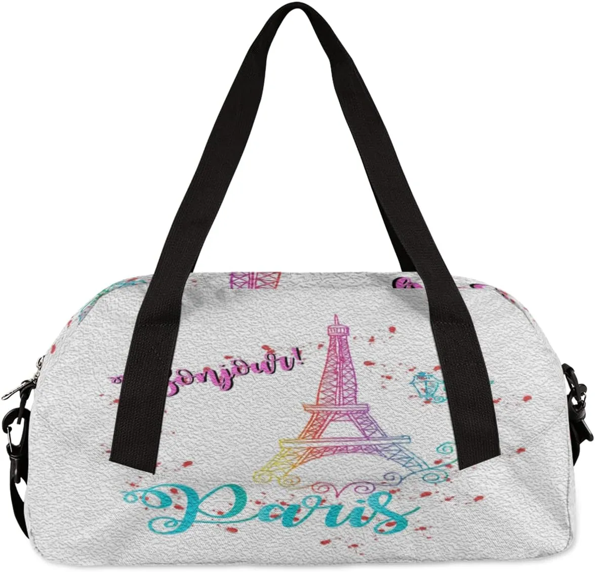 Bonjour Paris Eiffel Tower Kids Duffel Bag for Girls Boys Teens, Oil Painting Dance Bag Overnight Small Duffel Bag Carry On Weekend Sports Gym Travel Bag for School Practice Gymnastics Ballet