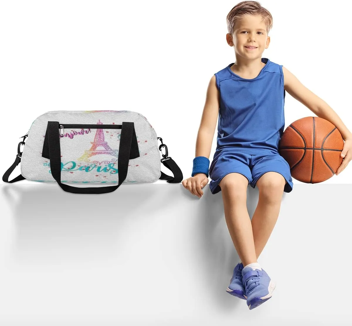 Bonjour Paris Eiffel Tower Kids Duffel Bag for Girls Boys Teens, Oil Painting Dance Bag Overnight Small Duffel Bag Carry On Weekend Sports Gym Travel Bag for School Practice Gymnastics Ballet