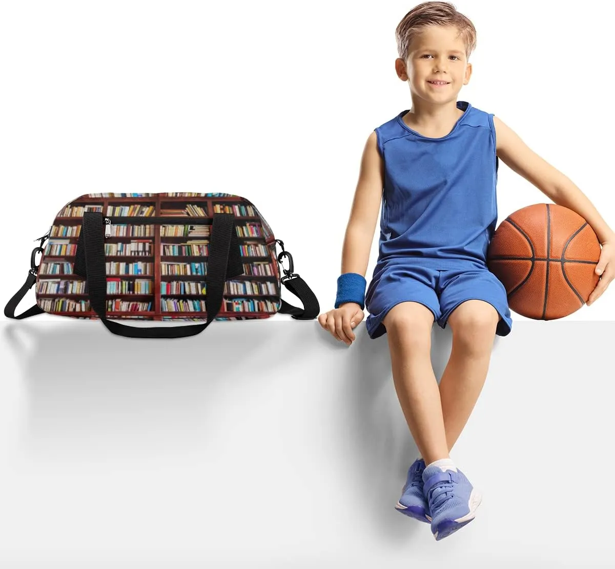Bookshelf Kids Duffel Bag for Girls Boys Teens, Oil Painting Dance Bag Overnight Small Duffel Bag Carry On Weekend Sports Gym Travel Bag for School Practice Gymnastics Ballet