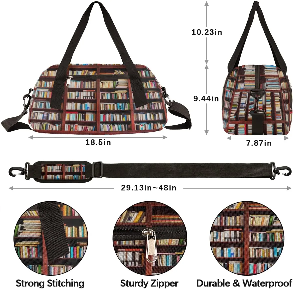 Bookshelf Kids Duffel Bag for Girls Boys Teens, Oil Painting Dance Bag Overnight Small Duffel Bag Carry On Weekend Sports Gym Travel Bag for School Practice Gymnastics Ballet