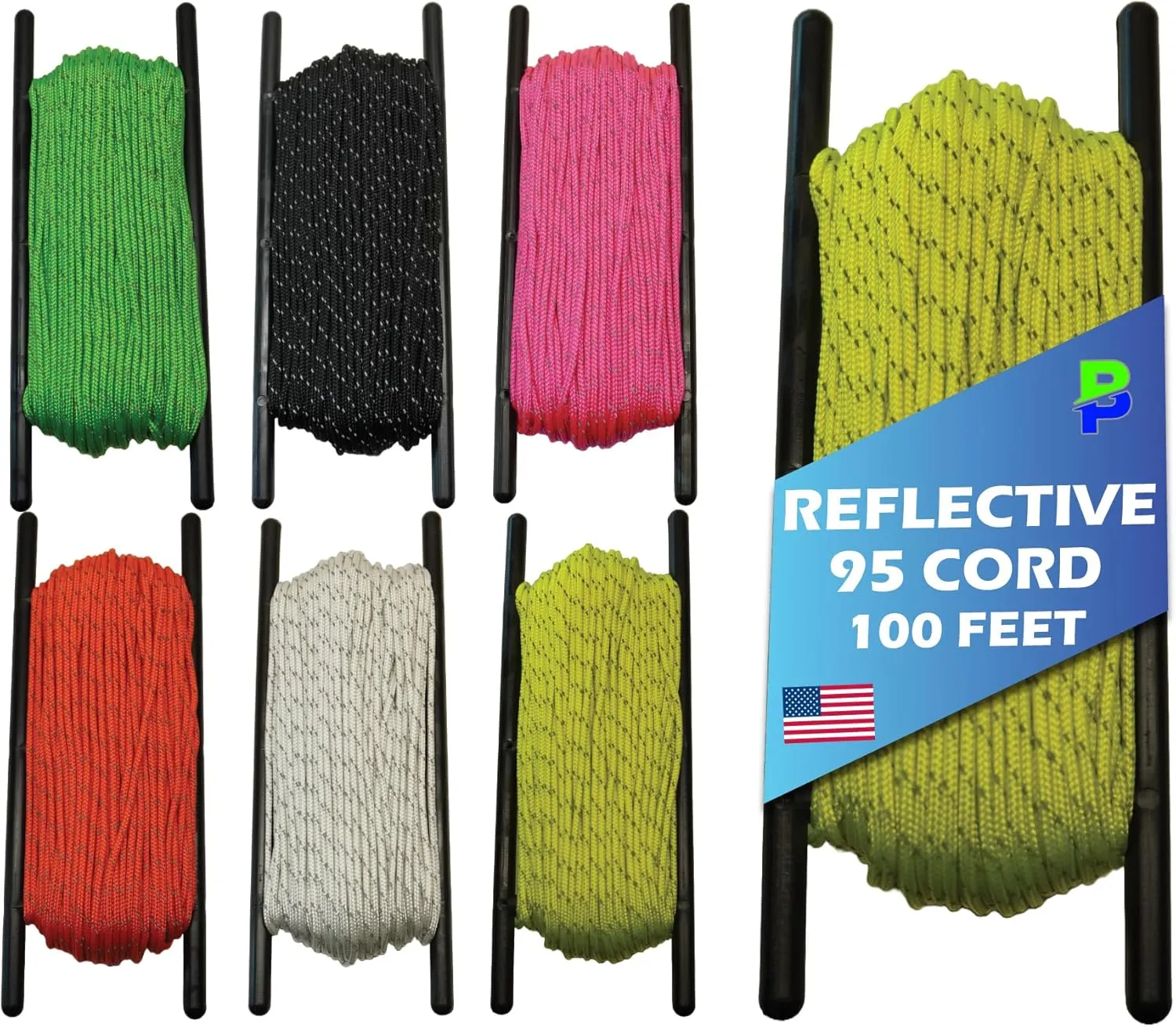 BORED? PARACORD! Reflective 95 Cord - High Visibility Strand - 1.75mm x 100 Feet - Hiking, Camping, Tent Guyline, Running, Biking, Tools - Neon Yellow