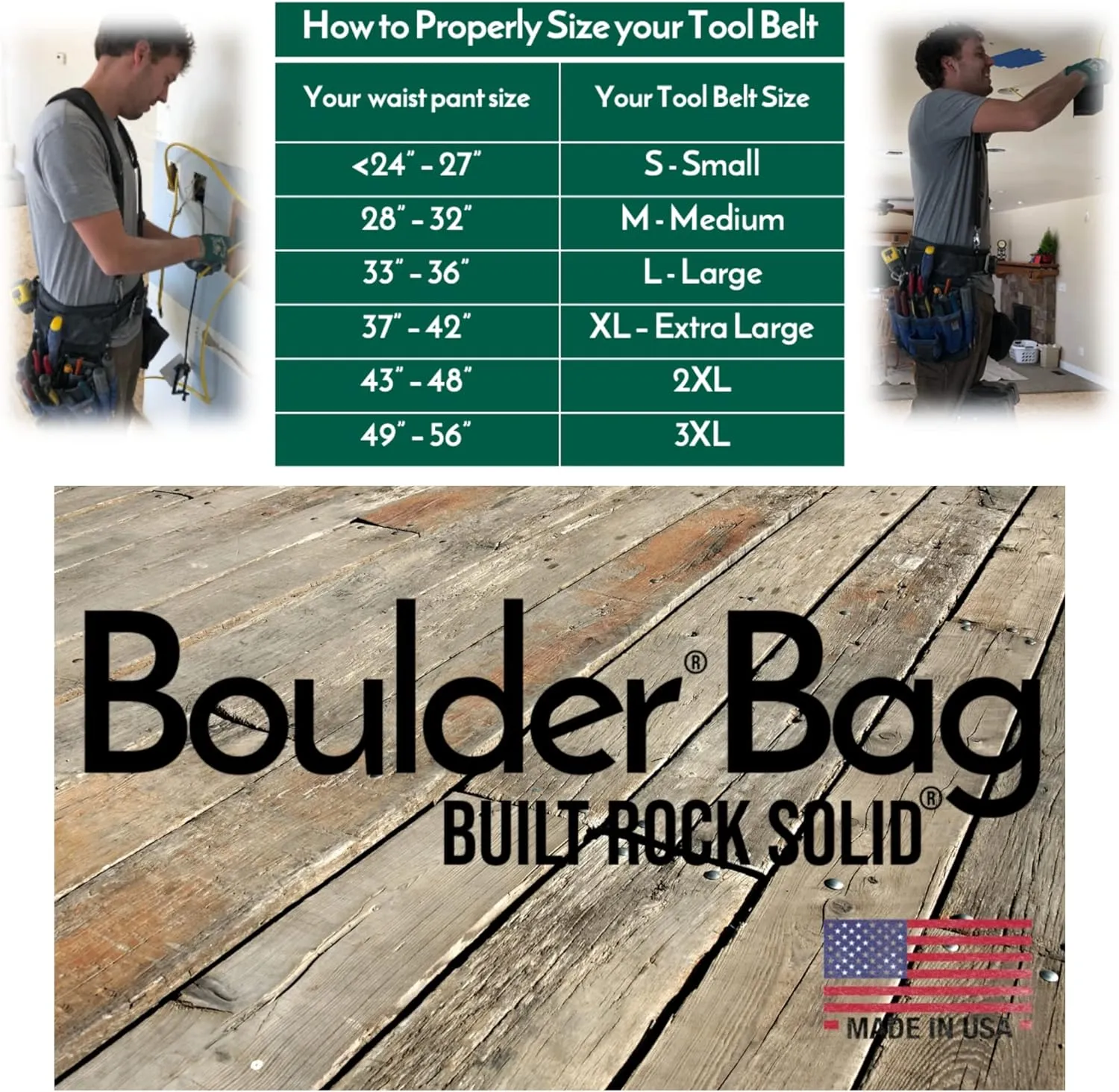 BOULDER BAG Professional Pro Framer MAX Combo with Comfort Back Support Tool Belt, Quick Release Buckle, Heavy Duty, Black (Large 33-36 Inches), Made in USA