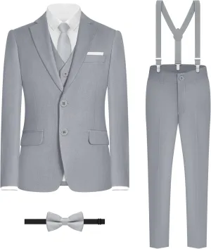Boys' Formal Suit Set, with Suspenders, Adjustable Waist