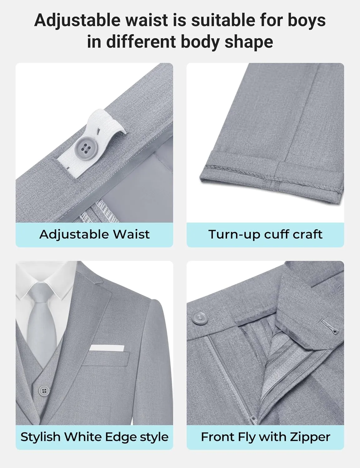 Boys' Formal Suit Set, with Suspenders, Adjustable Waist