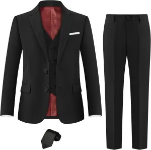 Boys Formal Suits Set, from Toddlers to Teen, Adjustable Waist, with Suspenders