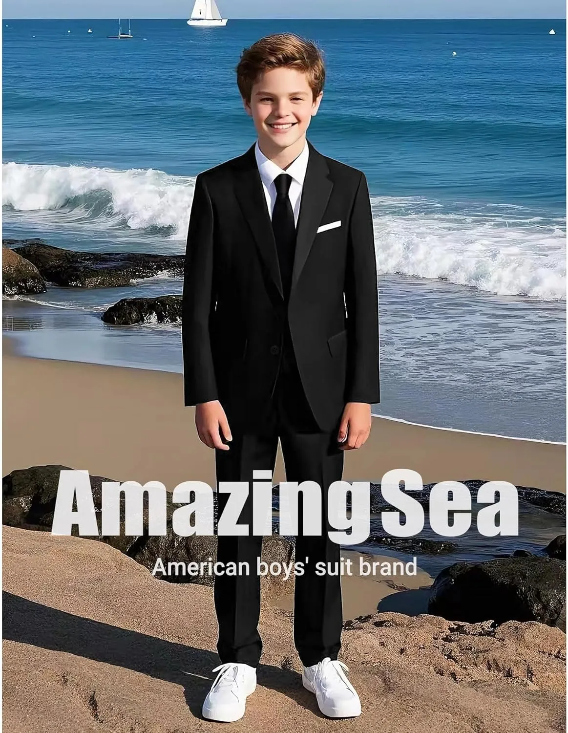 Boys Formal Suits Set, from Toddlers to Teen, Adjustable Waist, with Suspenders