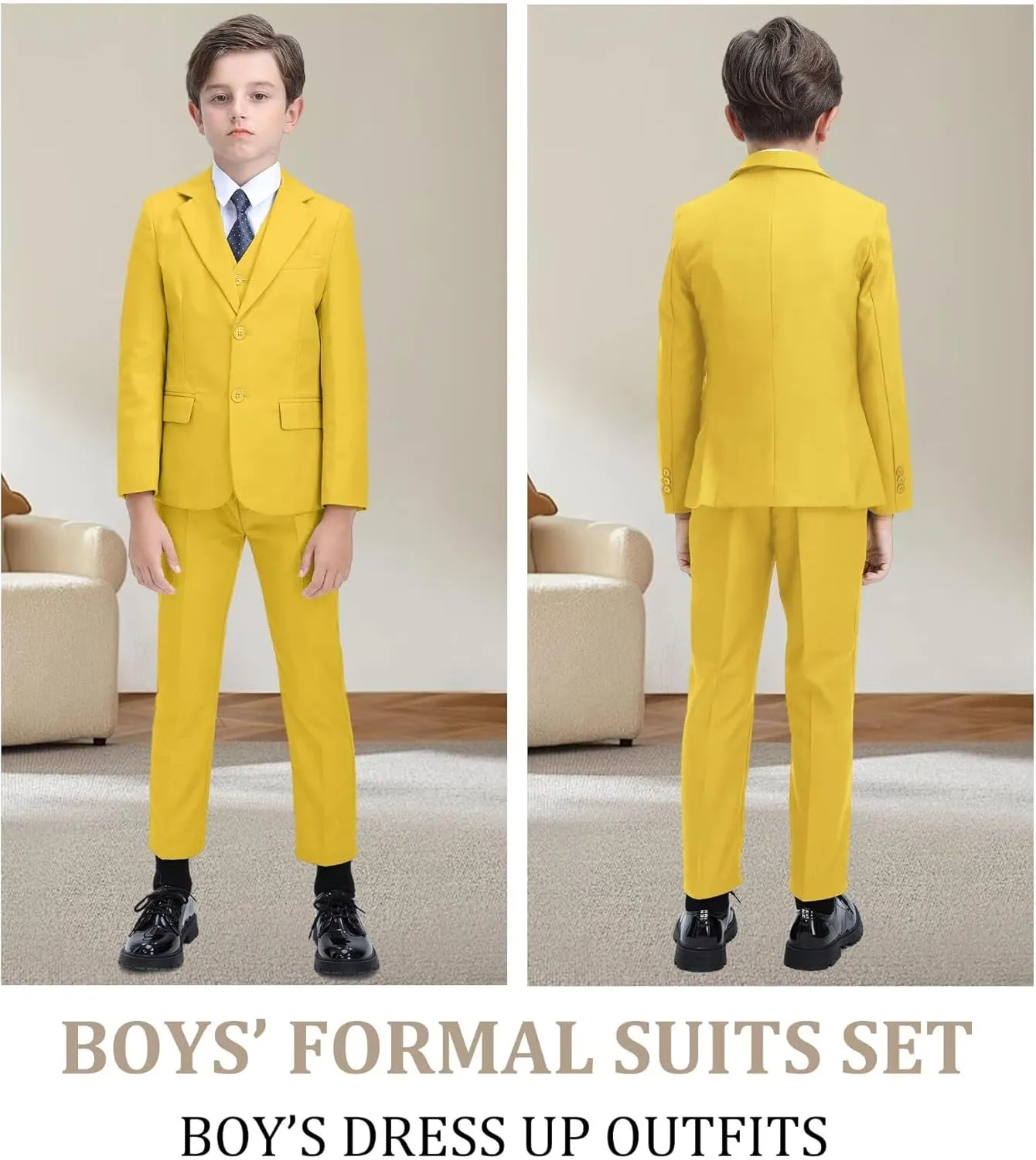 Boys' Suit Kids Formal Tuxedo Suits for Boys Wedding Outfits Dress Vest Pants Suspenders Set Adjustable Waist