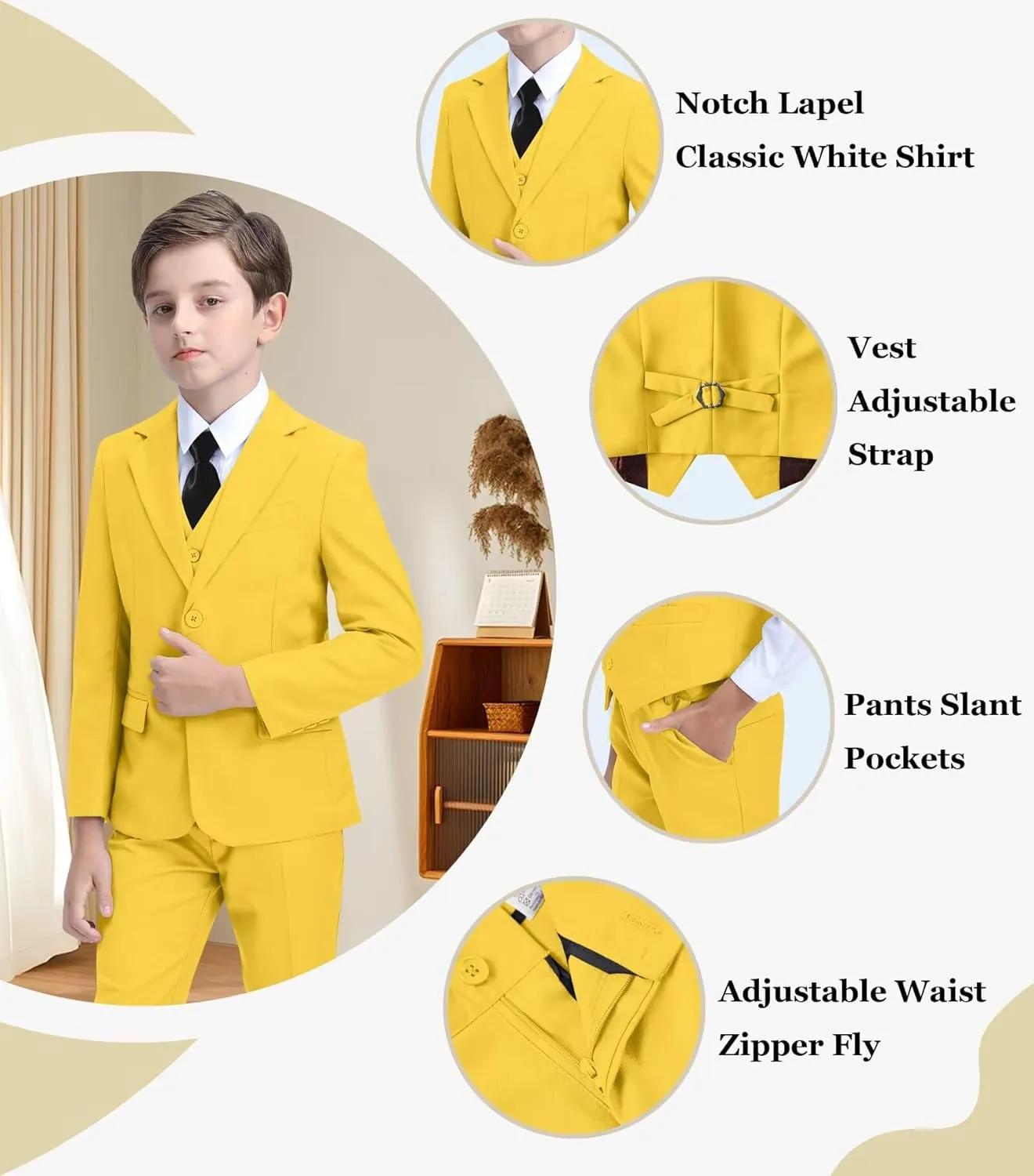 Boys' Suit Kids Formal Tuxedo Suits for Boys Wedding Outfits Dress Vest Pants Suspenders Set Adjustable Waist