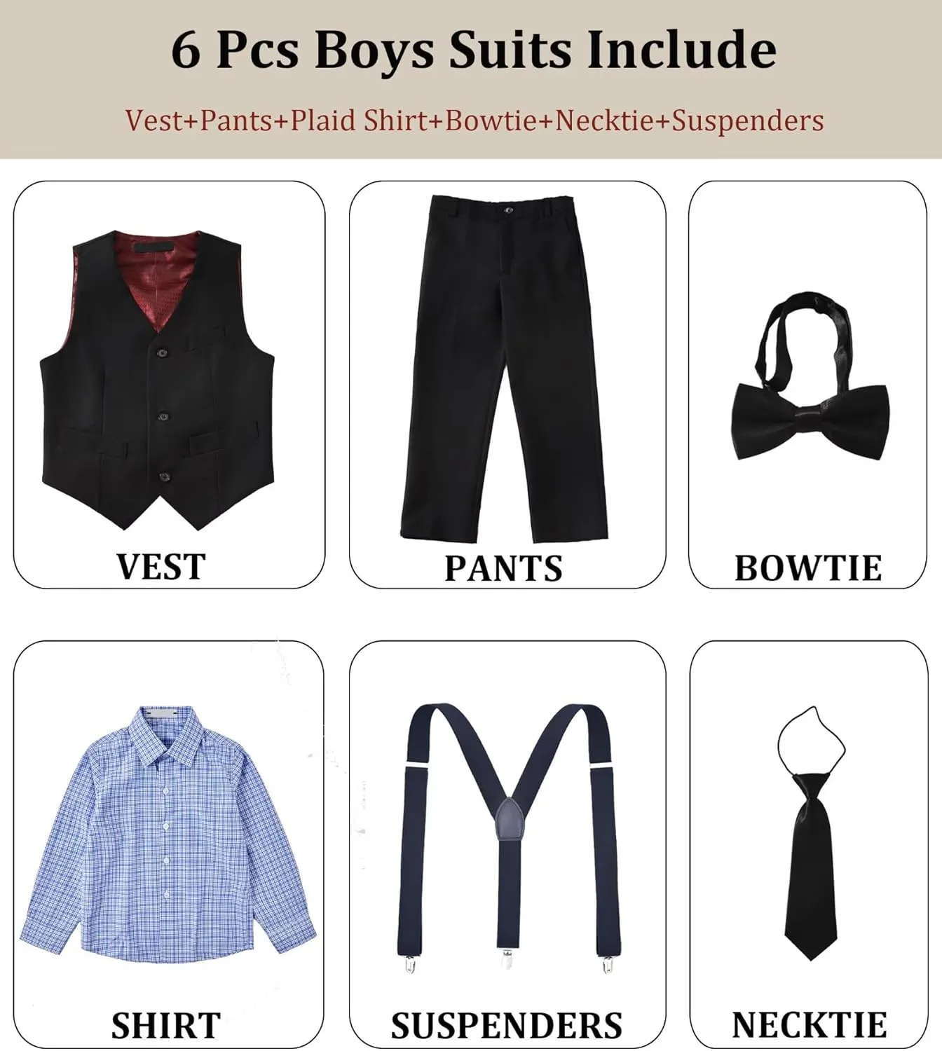 Boys' Suit Kids Formal Tuxedo Suits for Boys Wedding Outfits Dress Vest Pants Suspenders Set Adjustable Waist