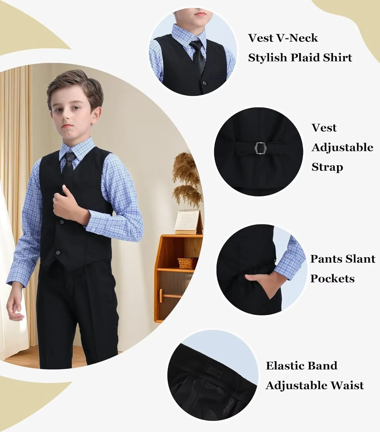 Boys' Suit Kids Formal Tuxedo Suits for Boys Wedding Outfits Dress Vest Pants Suspenders Set Adjustable Waist