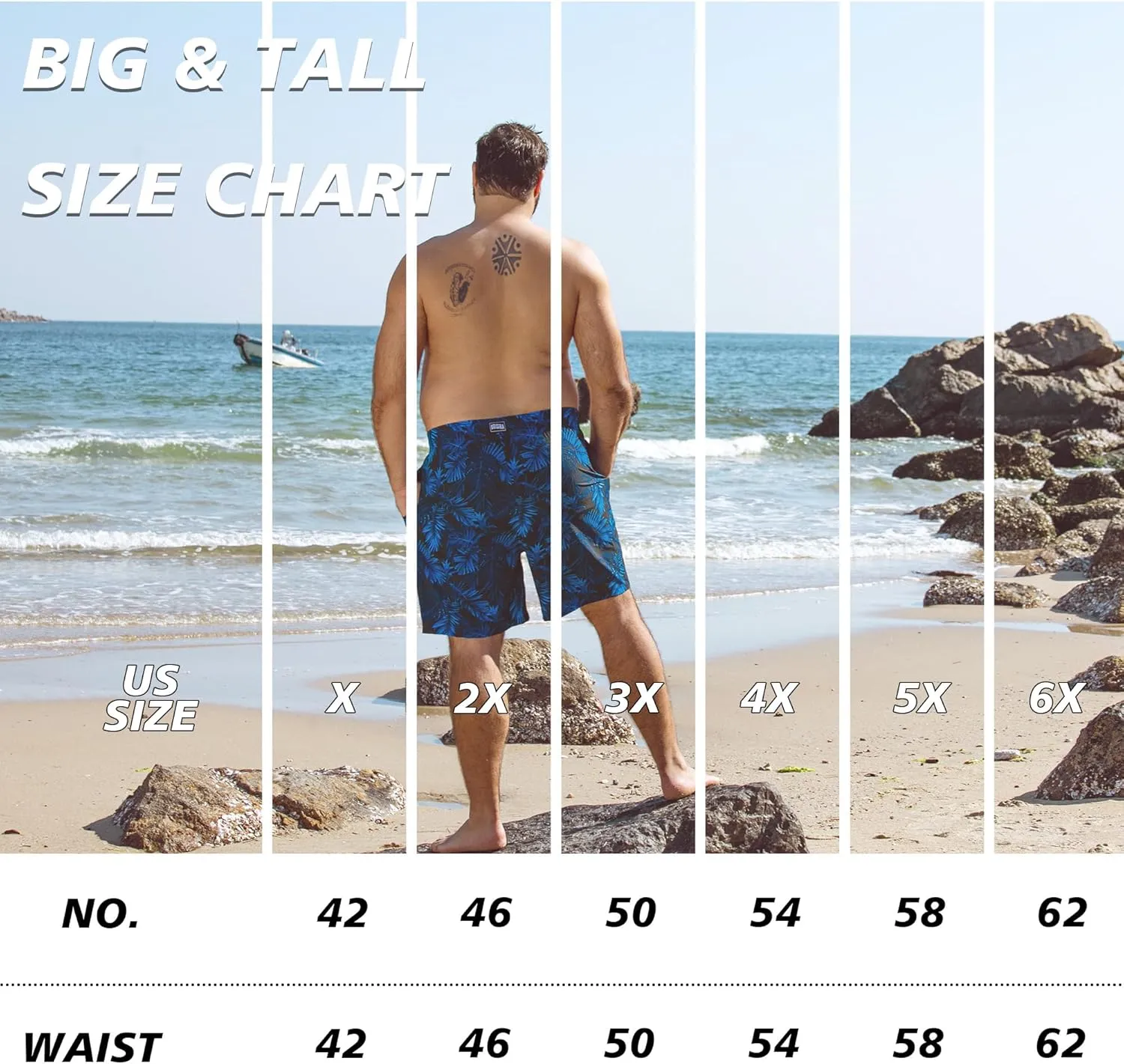 BRISIRA Big and Tall Swim Trunks for Men Bathing Suit with Mesh Lining Quick Dry Board Shorts Beach Swimsuit Pocket