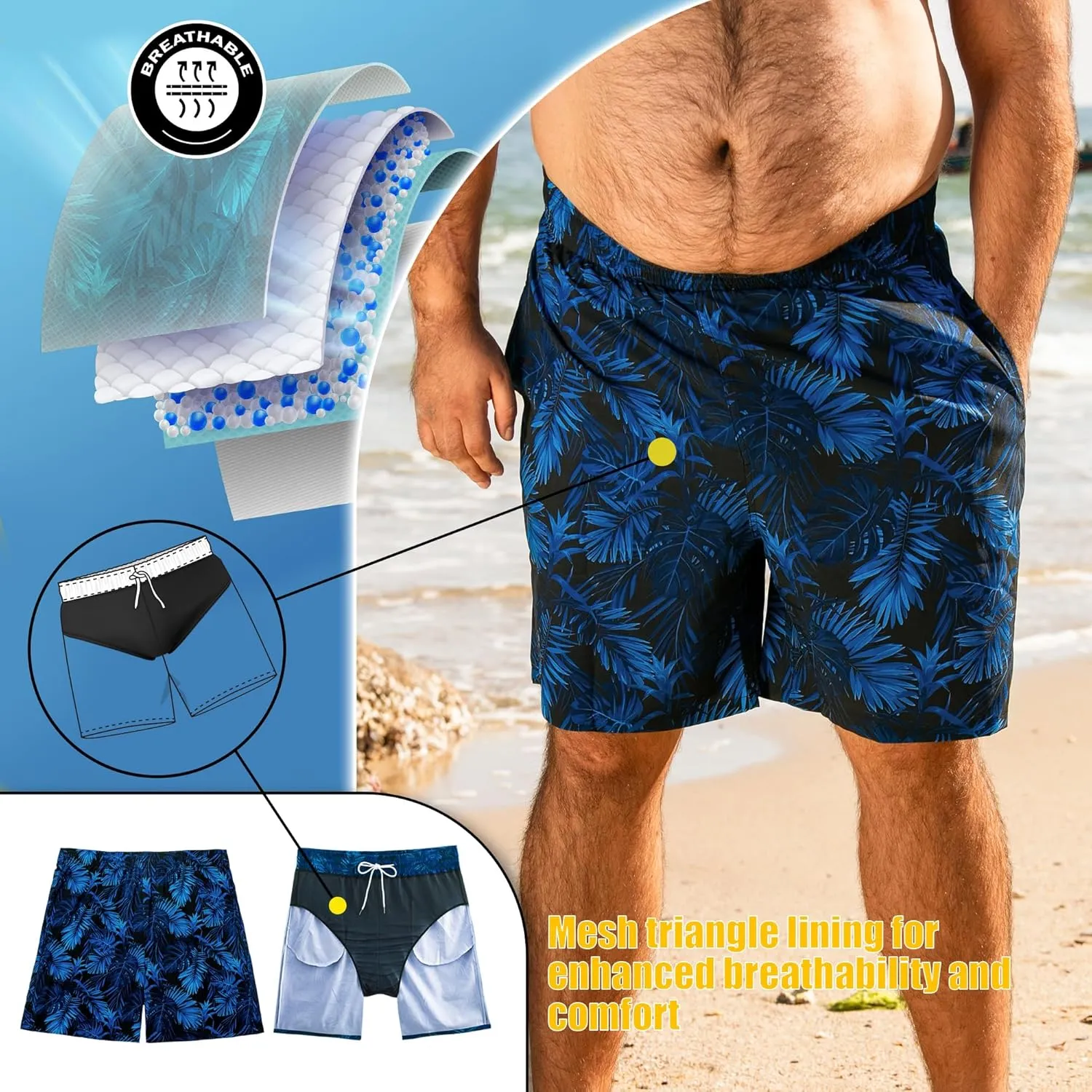 BRISIRA Big and Tall Swim Trunks for Men Bathing Suit with Mesh Lining Quick Dry Board Shorts Beach Swimsuit Pocket