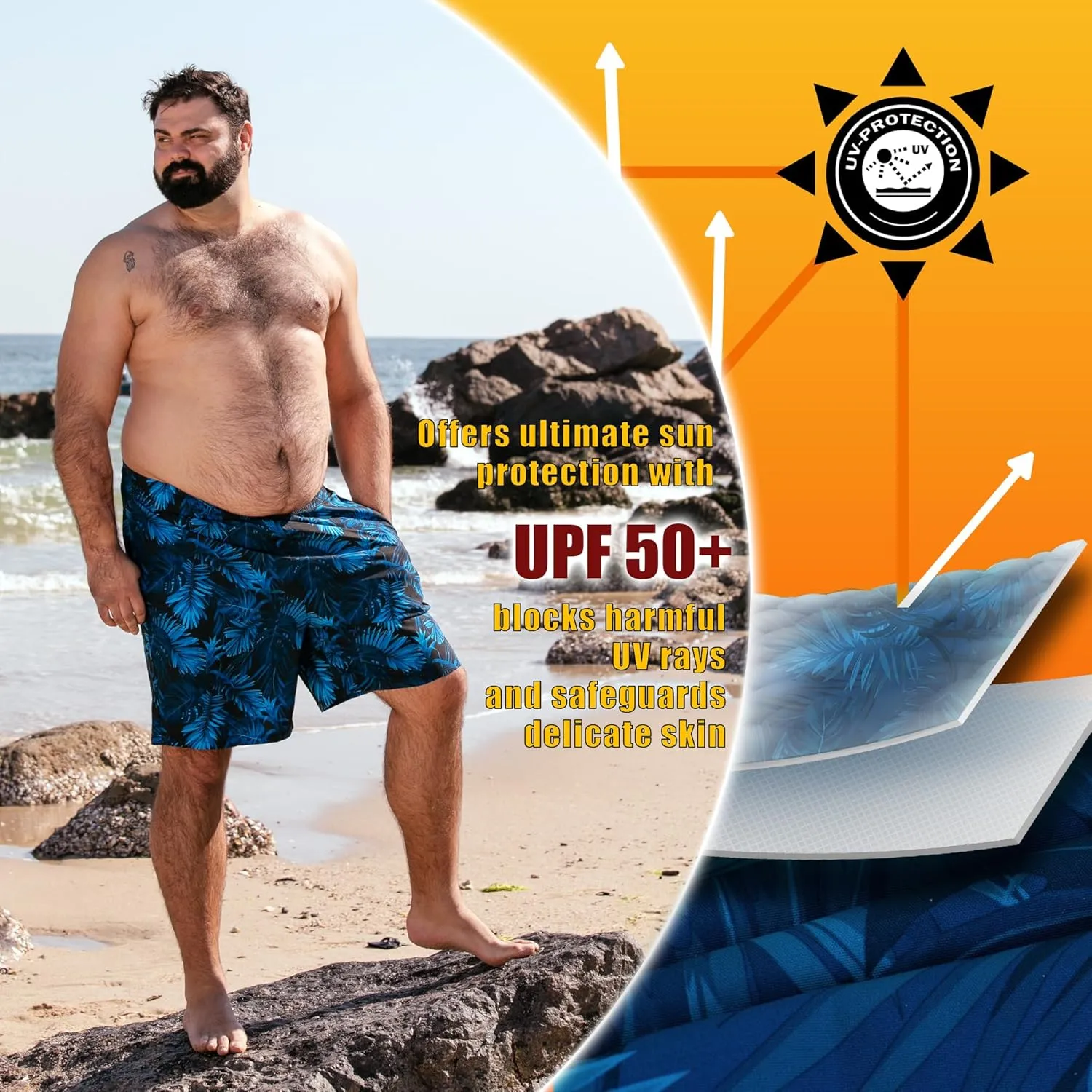 BRISIRA Big and Tall Swim Trunks for Men Bathing Suit with Mesh Lining Quick Dry Board Shorts Beach Swimsuit Pocket