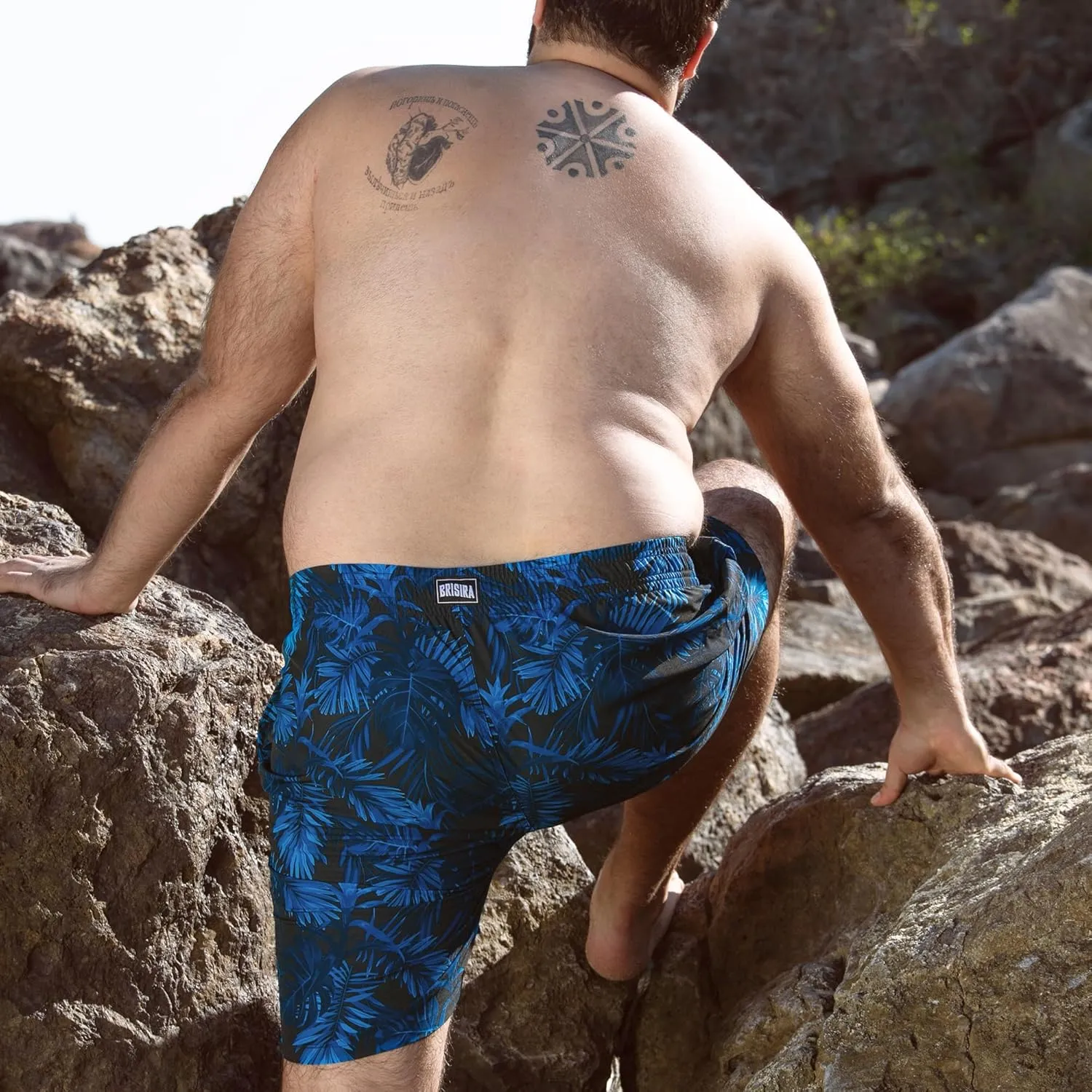 BRISIRA Big and Tall Swim Trunks for Men Bathing Suit with Mesh Lining Quick Dry Board Shorts Beach Swimsuit Pocket