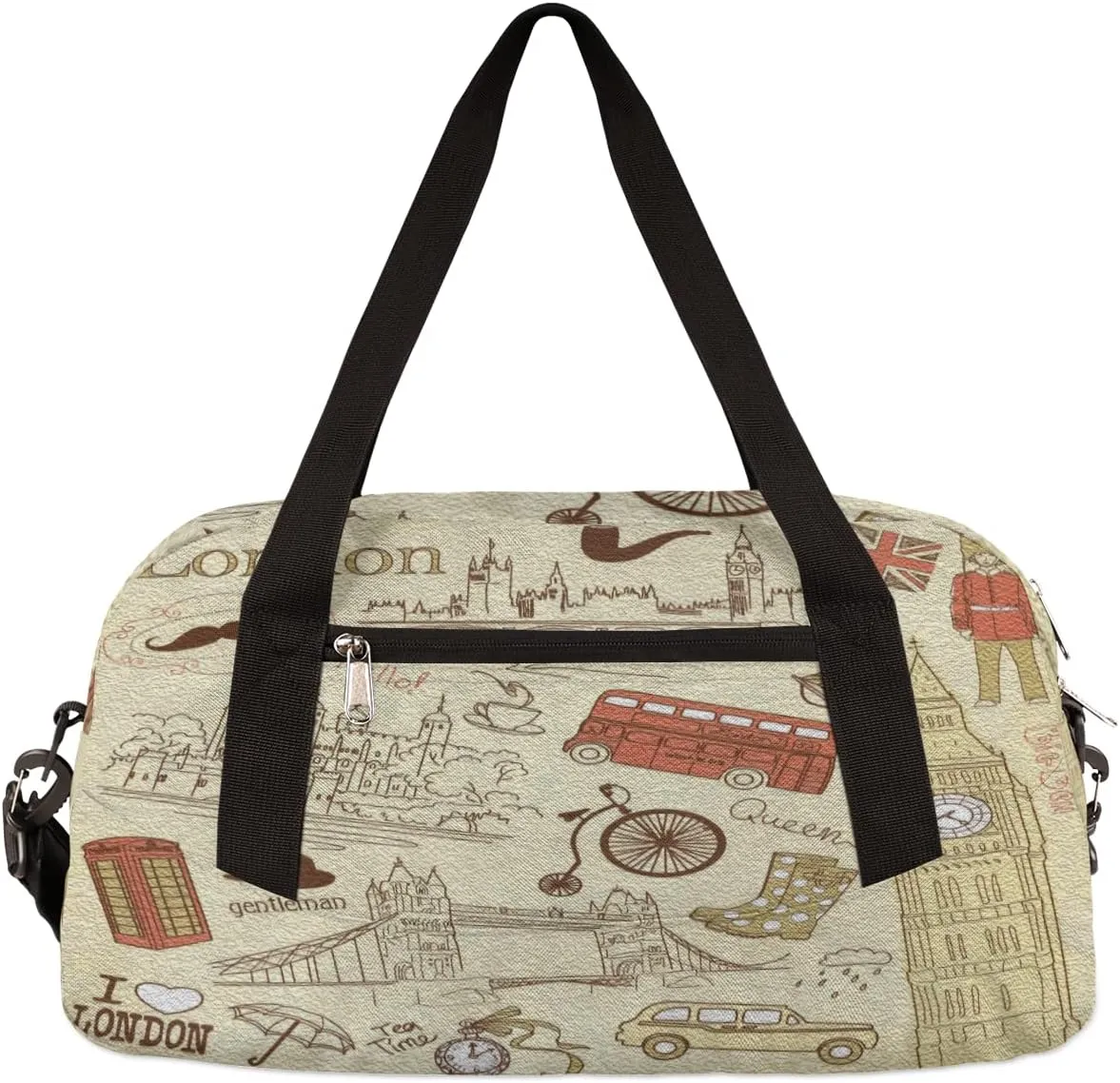 British London City Landmarks Kids Duffel Bag for Girls Boys Teens, Oil Painting Dance Bag Overnight Small Duffel Bag Carry On Weekend Sports Gym Travel Bag for School Practice Gymnastics Ballet