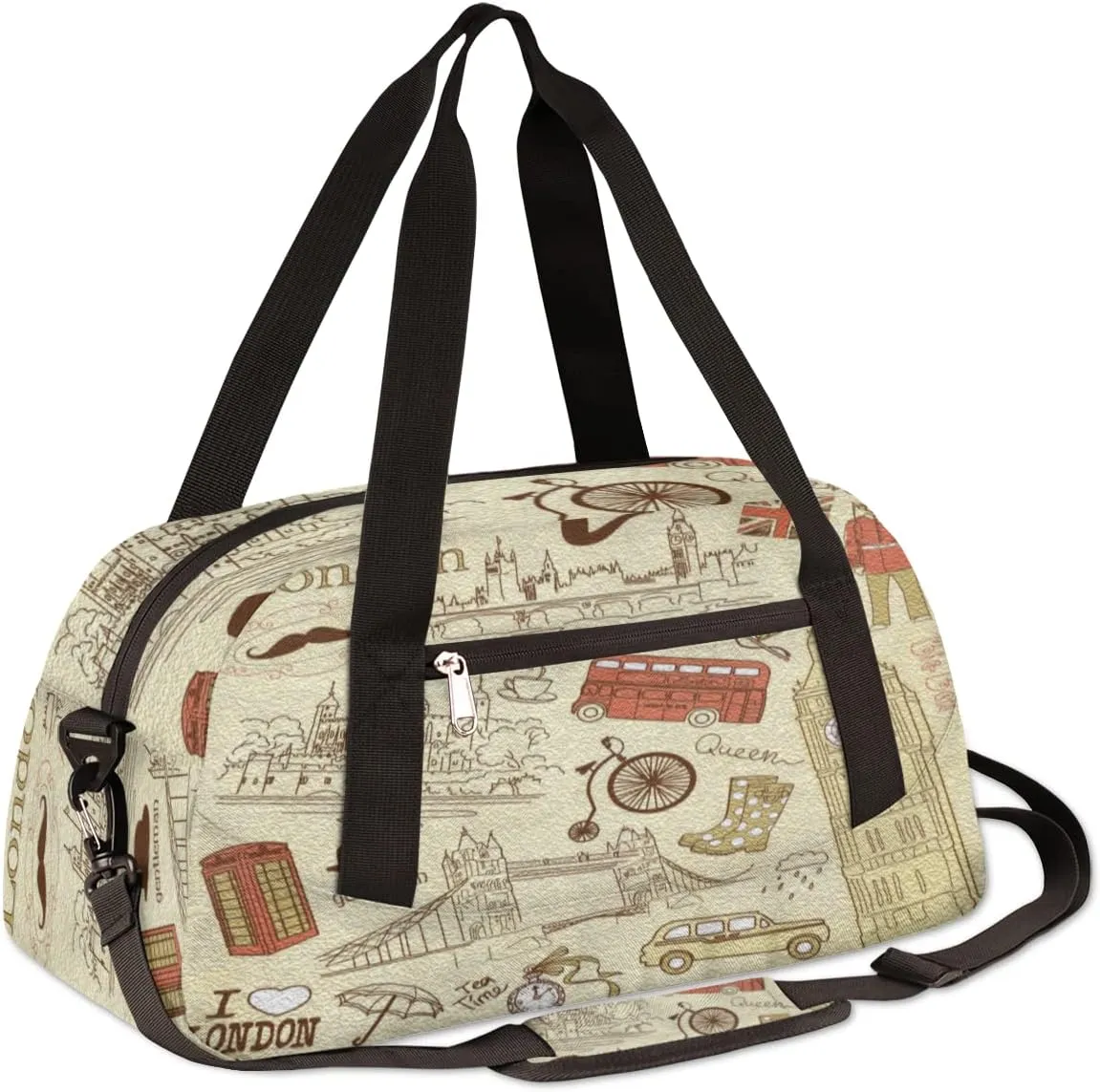British London City Landmarks Kids Duffel Bag for Girls Boys Teens, Oil Painting Dance Bag Overnight Small Duffel Bag Carry On Weekend Sports Gym Travel Bag for School Practice Gymnastics Ballet
