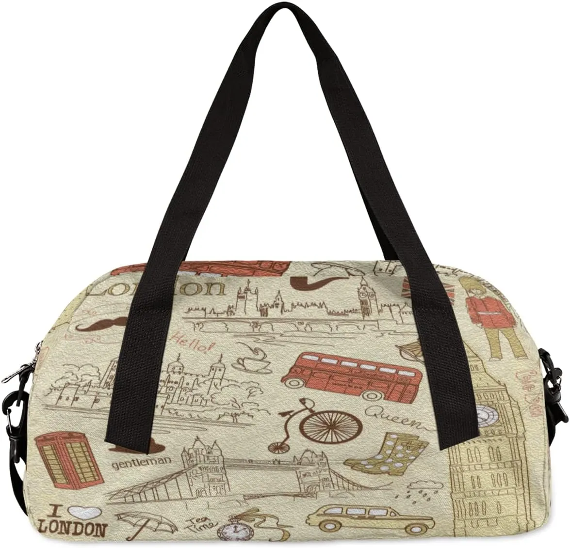 British London City Landmarks Kids Duffel Bag for Girls Boys Teens, Oil Painting Dance Bag Overnight Small Duffel Bag Carry On Weekend Sports Gym Travel Bag for School Practice Gymnastics Ballet