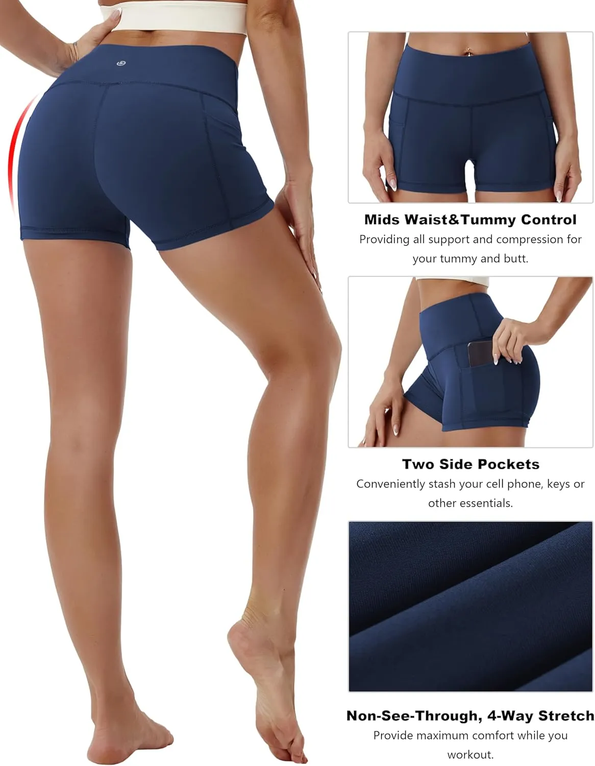 BUBBLELIME 2.5"/4"/5" Basic/Out Pockets Women's High Waist Tummy Control Yoga Shorts 4 Way Stretch Running Workout Shorts