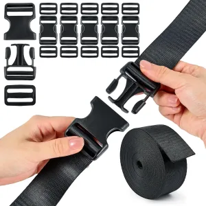 Buckle Straps Set 1-1/2'' - 6 Yards Nylon Webbing 1.5 inch, 6 PCS Dual Side Release Buckles, 12 PCS Tri-Glide Sliders, Heavy Duty Dual Adjustable No Sewing Kit