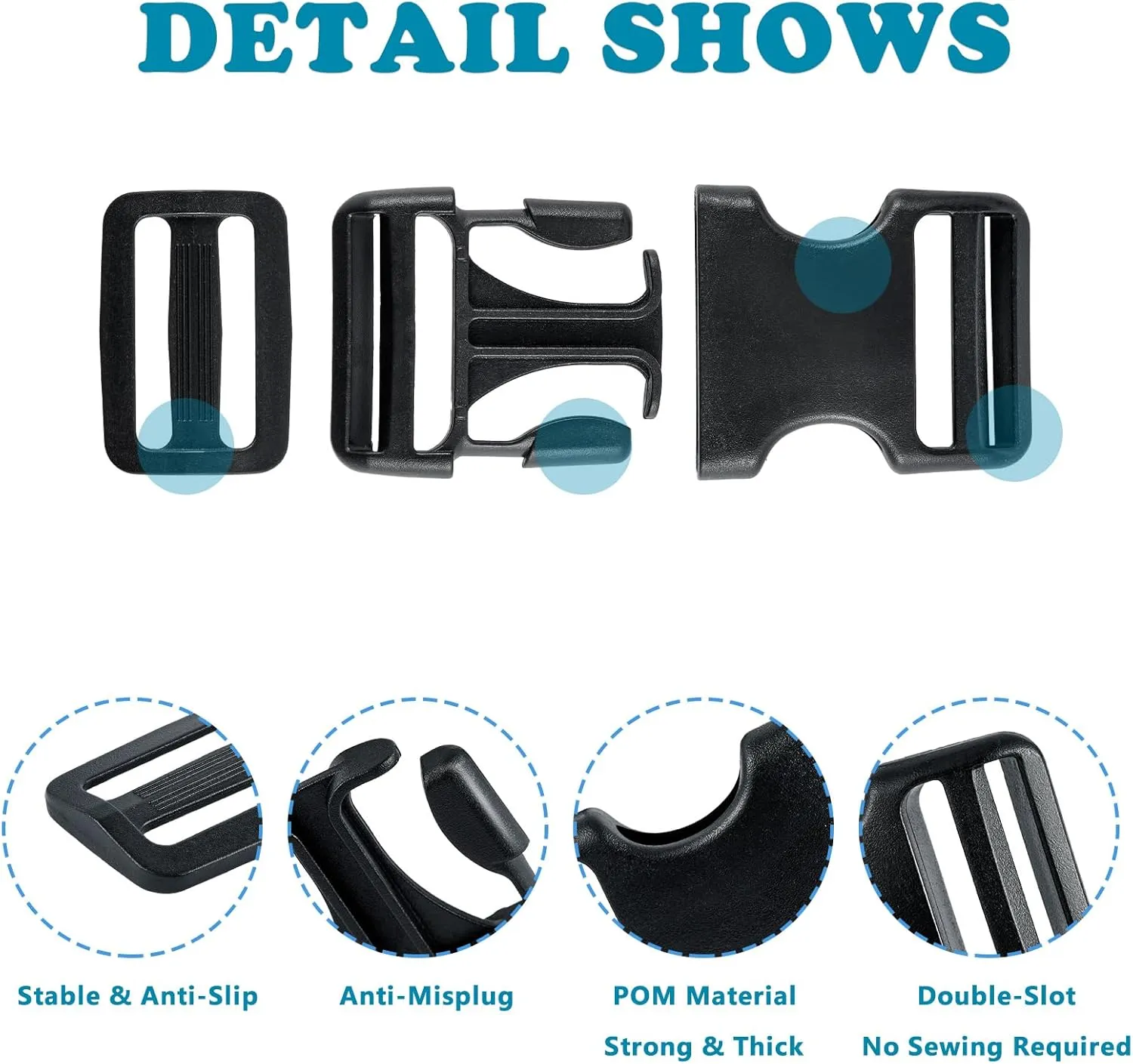 Buckle Straps Set 1-1/2'' - 6 Yards Nylon Webbing 1.5 inch, 6 PCS Dual Side Release Buckles, 12 PCS Tri-Glide Sliders, Heavy Duty Dual Adjustable No Sewing Kit