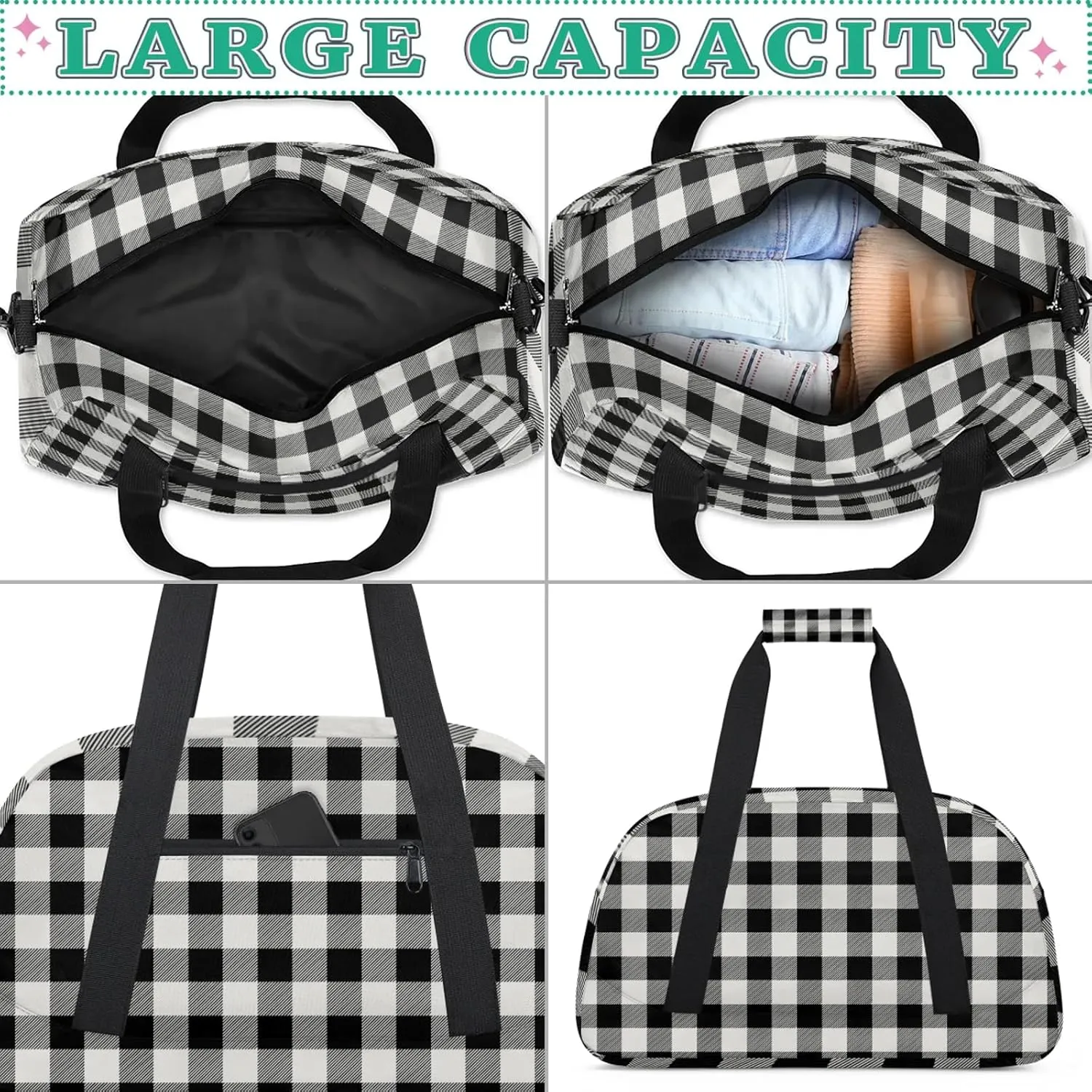 Buffalo Plaid 18 inch Small Gym Bag for Women and Men, Lightweight Carry On Weekender Bag Mini Duffel Bag for Travel Sports Workout