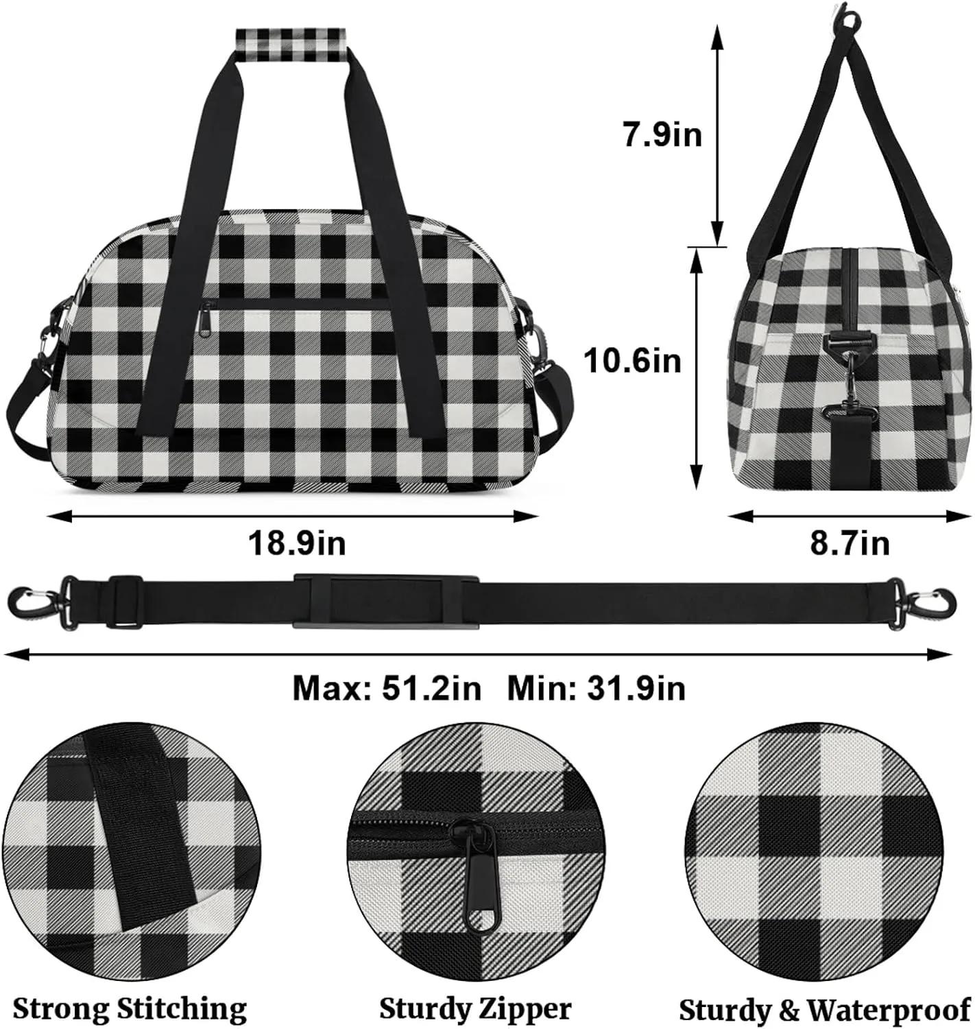 Buffalo Plaid 18 inch Small Gym Bag for Women and Men, Lightweight Carry On Weekender Bag Mini Duffel Bag for Travel Sports Workout