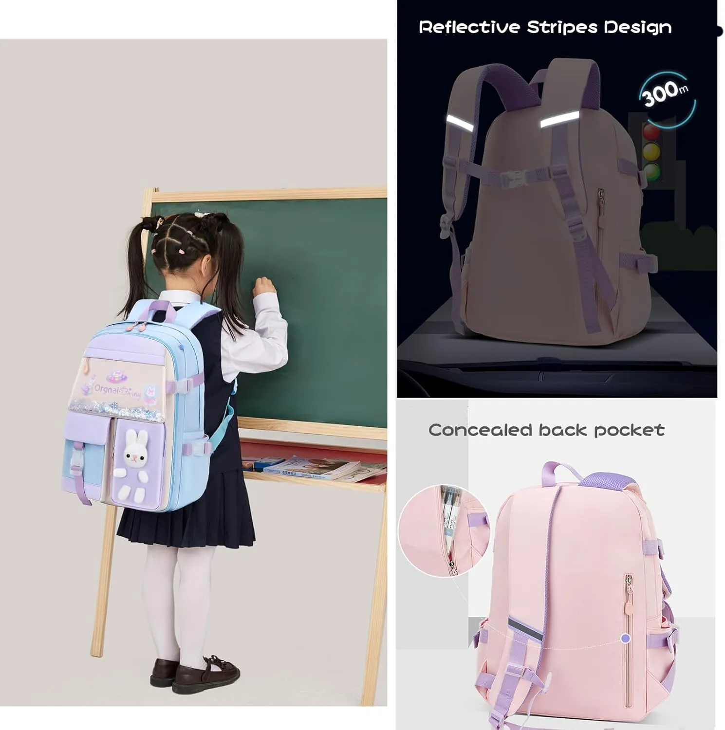 Bunny Backpack for Girls Cute Kids Bookbag for Elementary School Kawaii Preschool Outdoor Daypack Pink