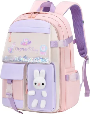 Bunny Backpack for Girls Cute Kids Bookbag for Elementary School Kawaii Preschool Outdoor Daypack Pink