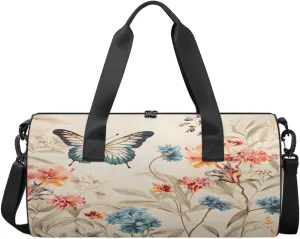 Butterfly Meadow Sports Duffel Bag with Shoulder Strap, Large Capacity Gym Bag with Shoe Compartment, Water Resistant Travel Duffle Bag for Men Women Travel, Sports (17.6x9x9 Inch)