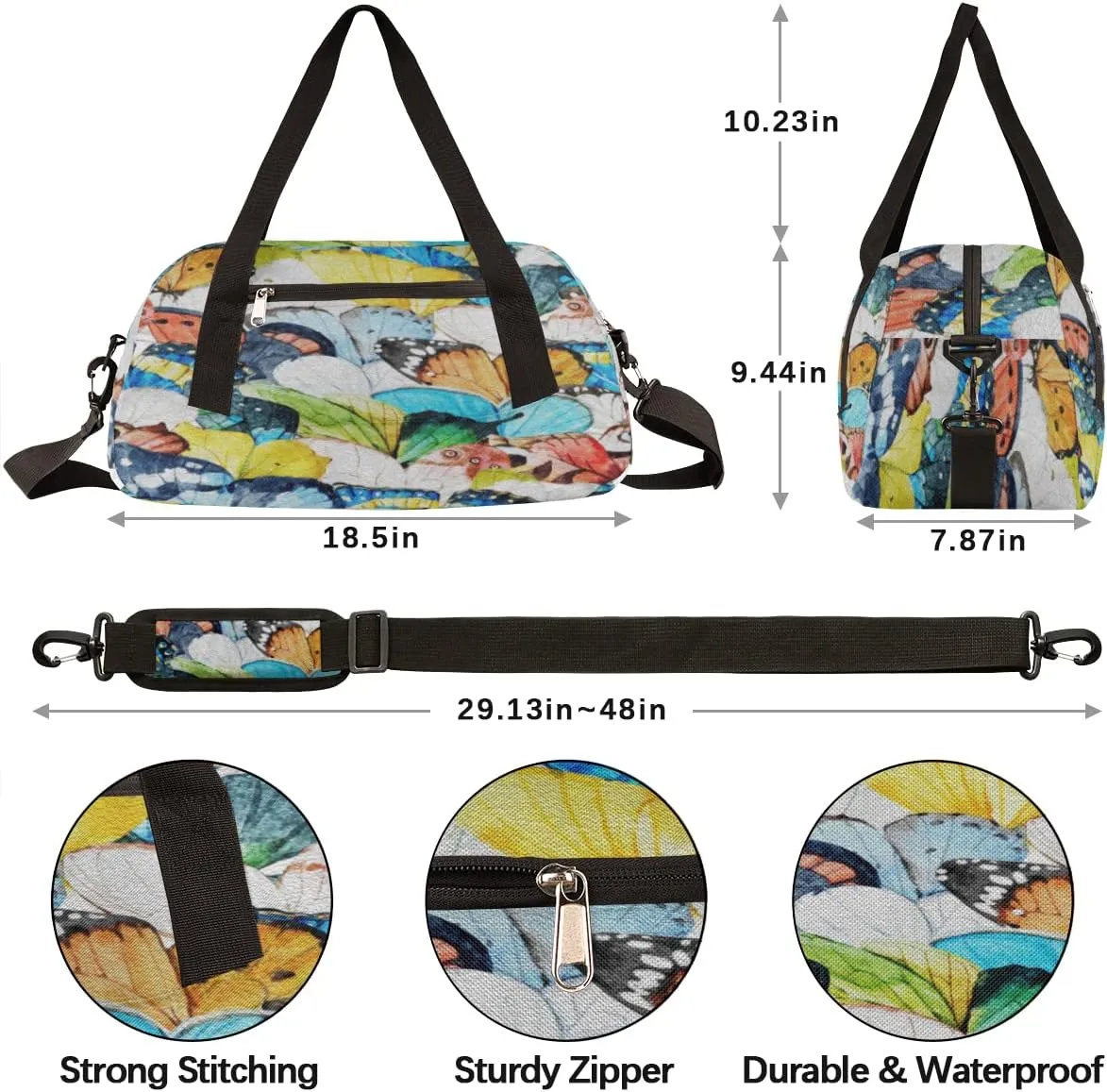 Butterfly Wings Pattern Kids Duffel Bag for Girls Boys Teens, Oil Painting Dance Bag Overnight Small Duffel Bag Carry On Weekend Sports Gym Travel Bag for School Practice Gymnastics Ballet