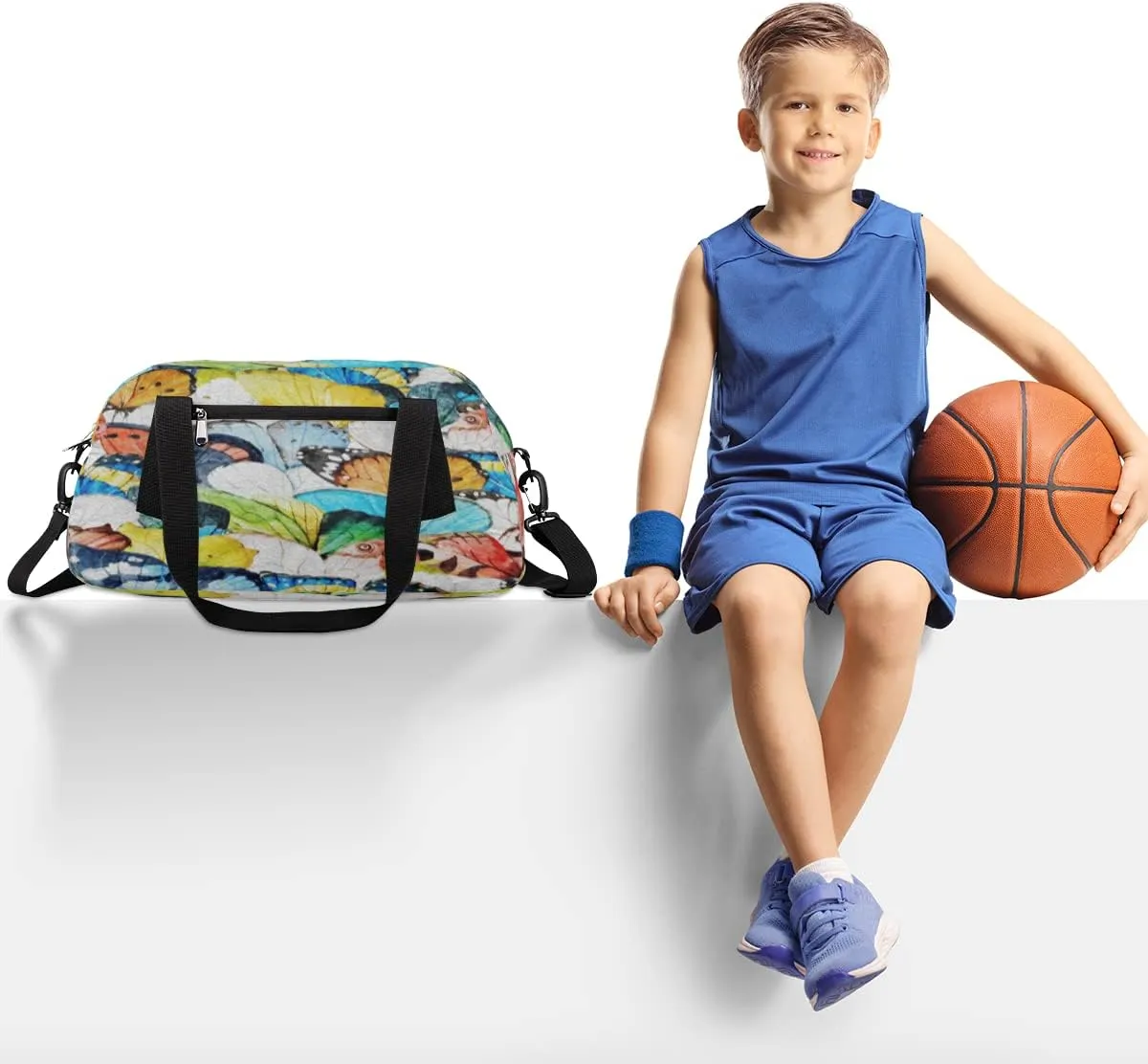 Butterfly Wings Pattern Kids Duffel Bag for Girls Boys Teens, Oil Painting Dance Bag Overnight Small Duffel Bag Carry On Weekend Sports Gym Travel Bag for School Practice Gymnastics Ballet