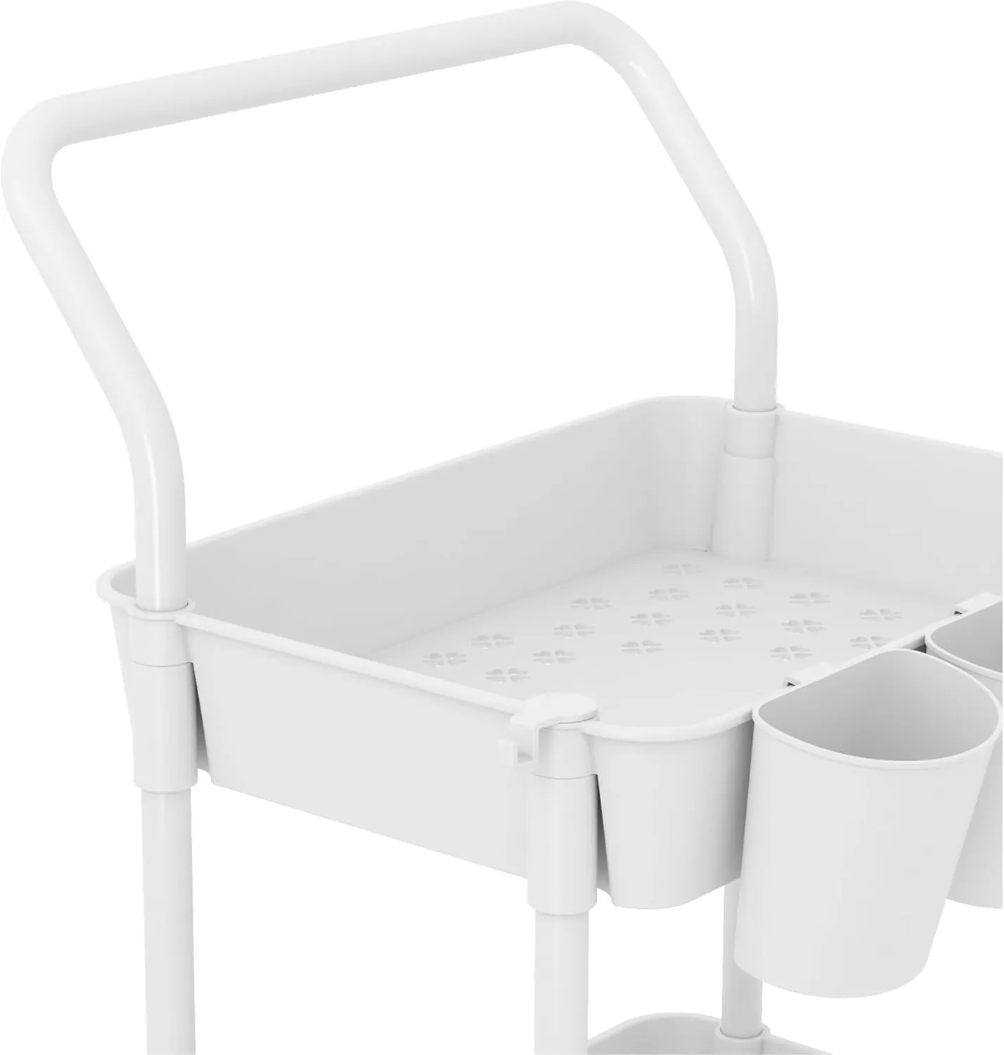 Buzowruil 3-Tier Rolling Utility Cart, Storage Cart with Handle Multi-Purpose and Locking Wheels,with Hanging Basket and Hook for Office, Kitchen, Bathroom,White
