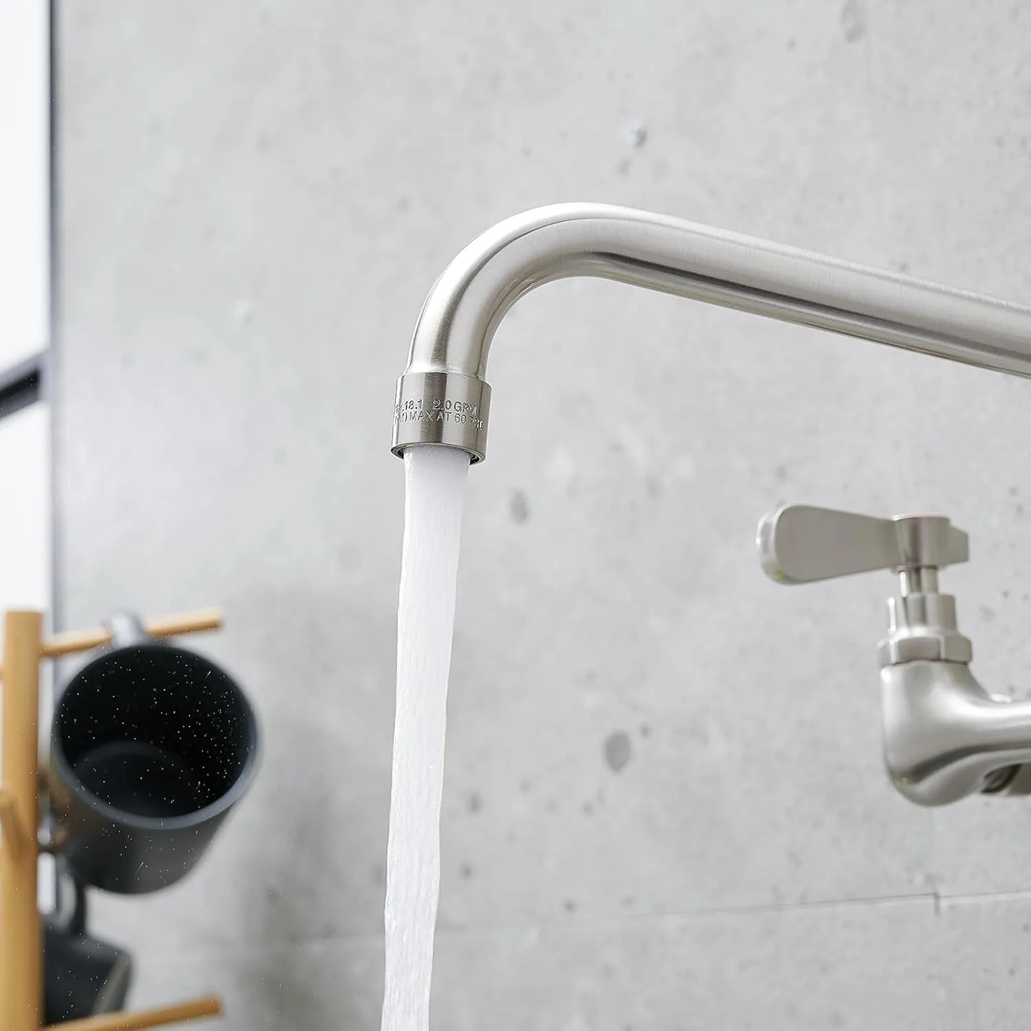 BWE Commercial Kitchen Faucets, Laundry Faucet 8 Inch Center Wall Mounted Kitchen Faucets with 8" Swivel Spout 2 Handles Heavy Duty Brass Utility Laundry Restaurant Mixer Tap,Brushed Nickel