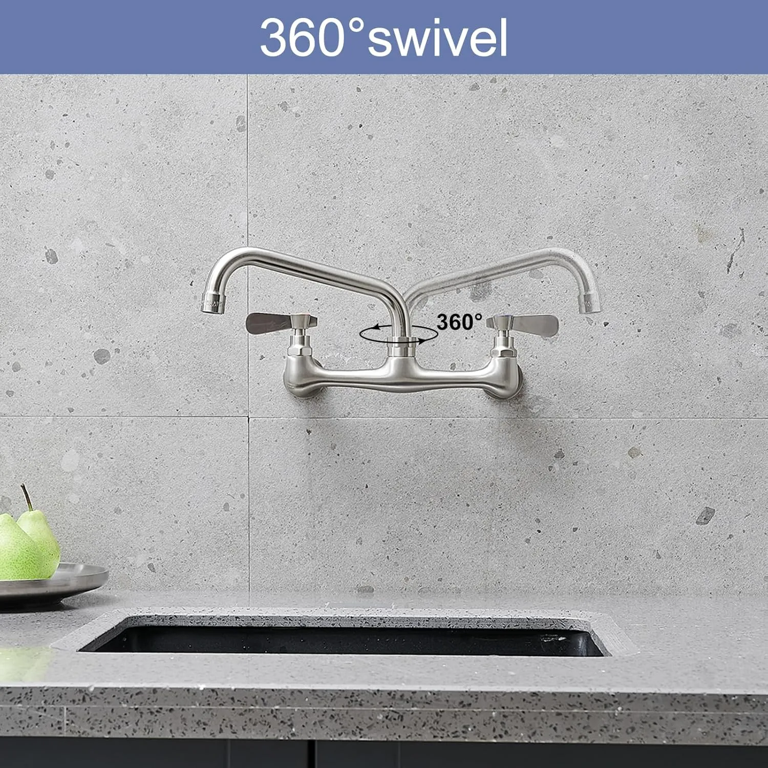 BWE Commercial Kitchen Faucets, Laundry Faucet 8 Inch Center Wall Mounted Kitchen Faucets with 8" Swivel Spout 2 Handles Heavy Duty Brass Utility Laundry Restaurant Mixer Tap,Brushed Nickel