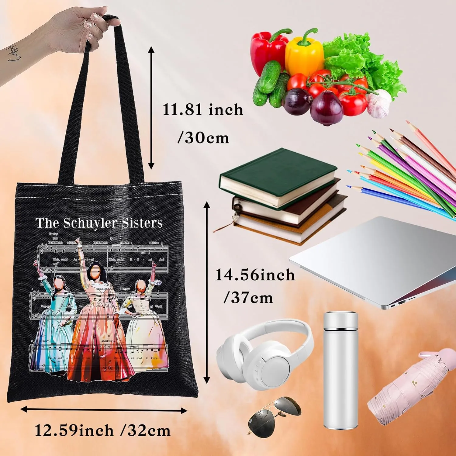 BWWKTOP Schuyler Tote Bag Angelica & Eliza & Peggy Fans Gift Theater Hamilton Shoulder Bag Schuyler Merch