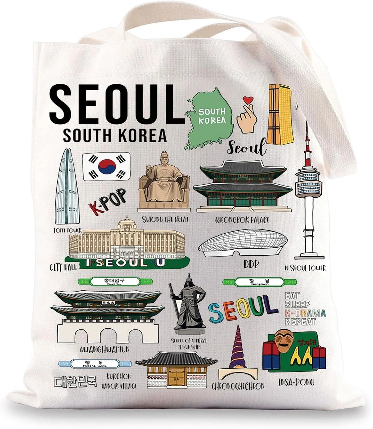 BWWKTOP South Korea Seoul Tote Bag Seoul Souvenirs & Gifts Travel Shoulder Bag
