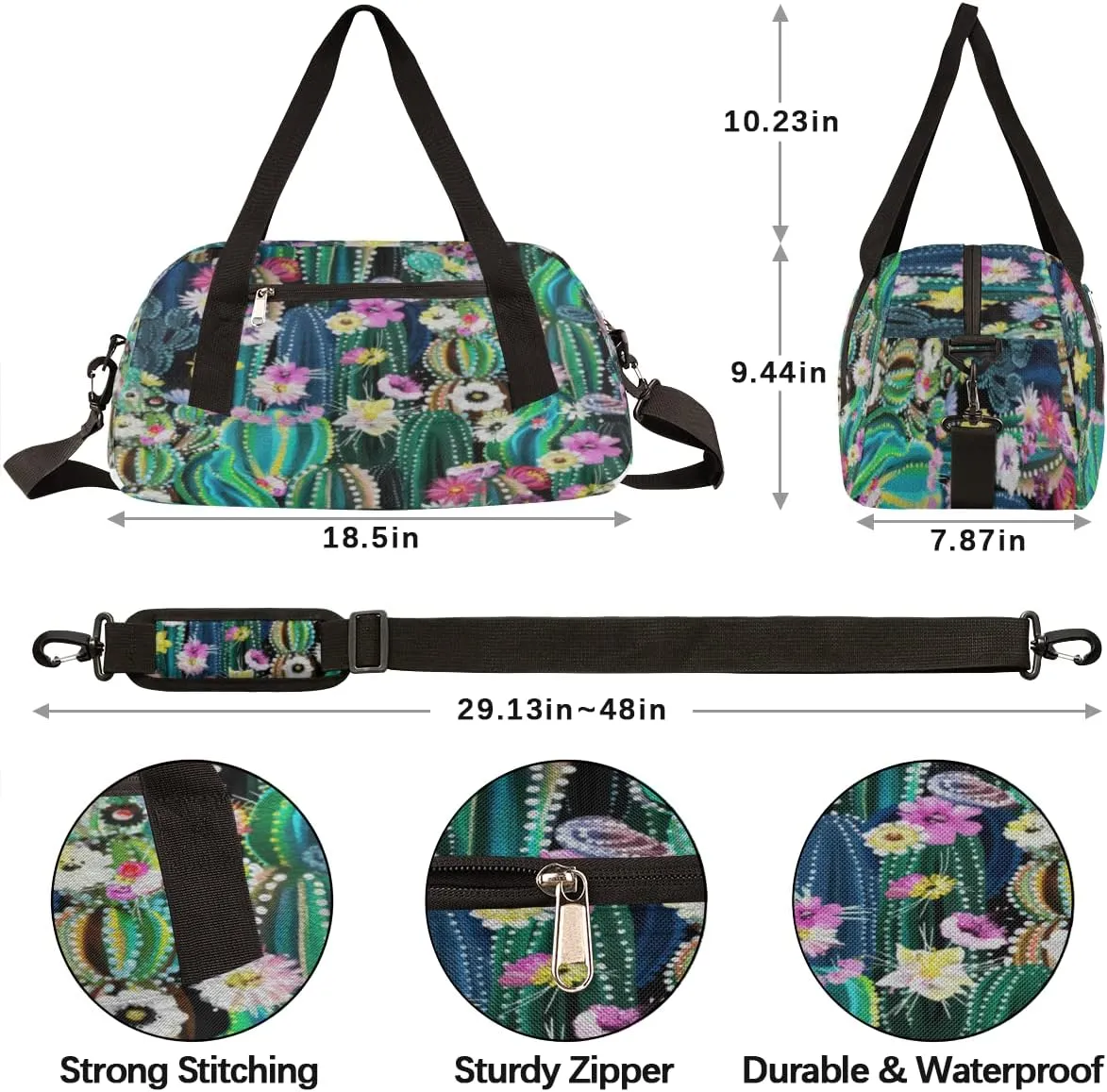 Cactus Colorful Kids Duffel Bag for Girls Boys Teens, Oil Painting Dance Bag Overnight Small Duffel Bag Carry On Weekend Sports Gym Travel Bag for School Practice Gymnastics Ballet