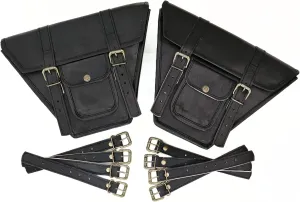 Cafe Racer Saddle Side Bags Luggage Bag Genuine Leather Motorcycle Bike Bag 1 Pair (black)