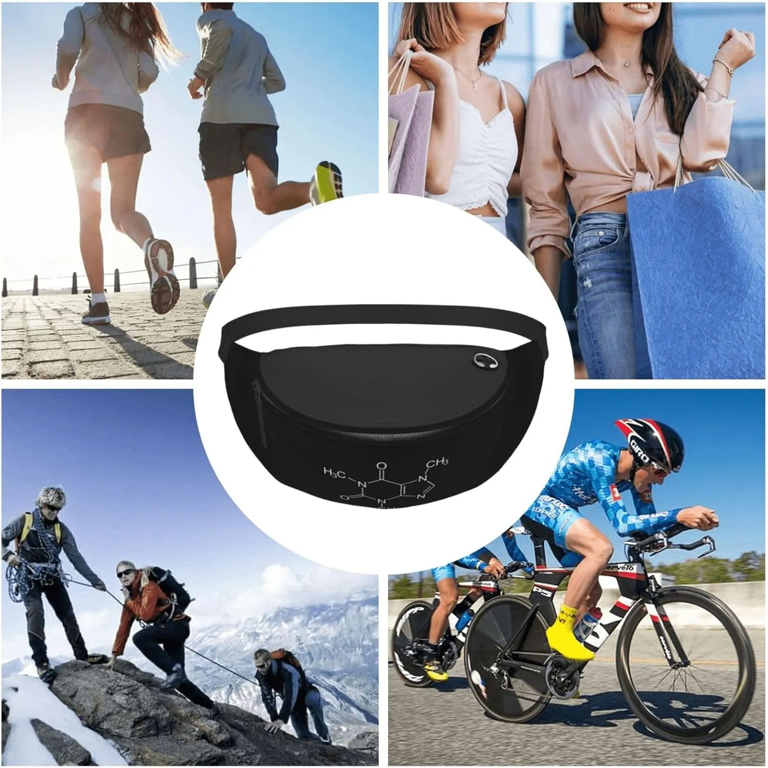 Caffeine Molecule Fanny Pack Adjustable Leisure Travel Lumbar Pack Unisex