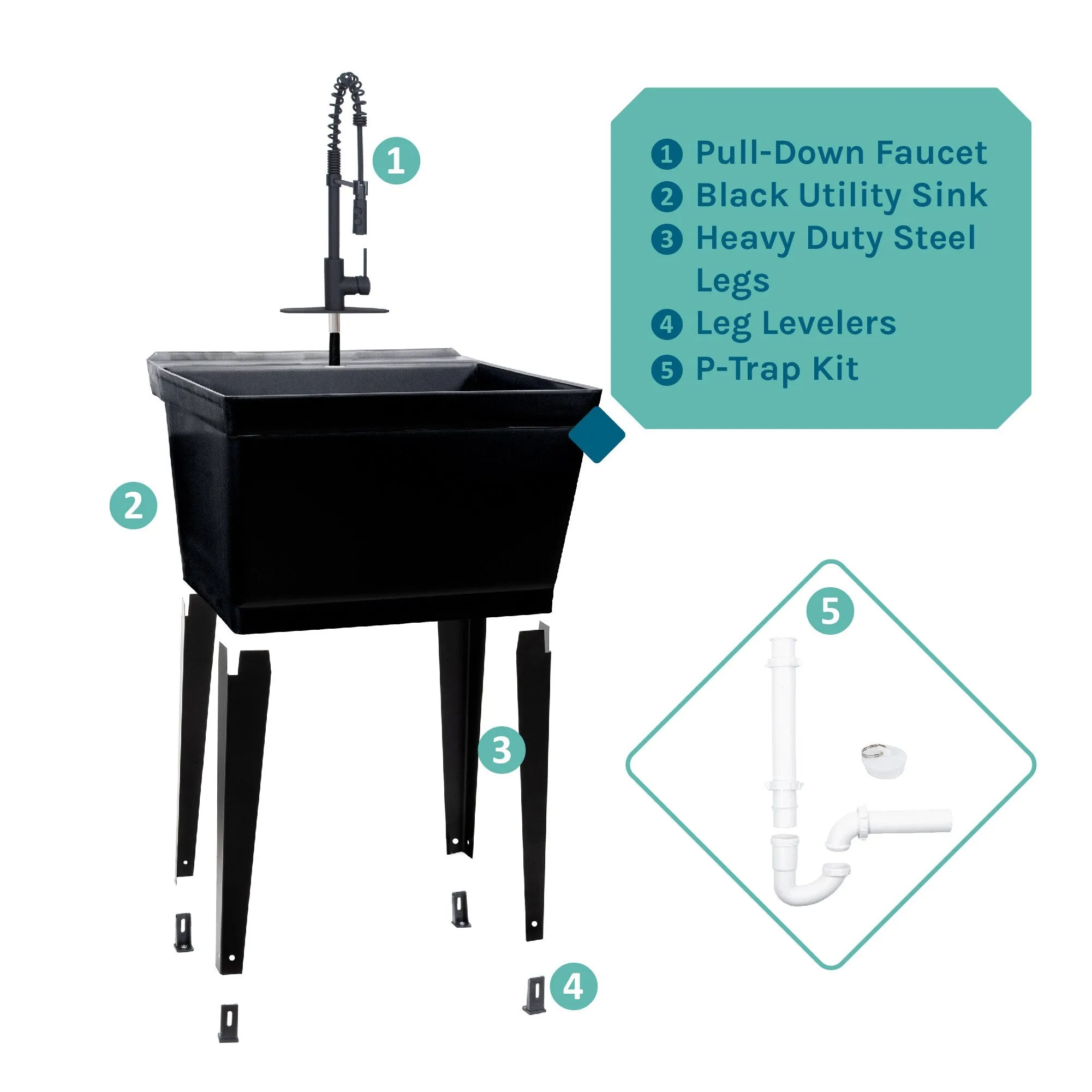 Cambridge Resources Freestanding Black Utility Tub with Faucet