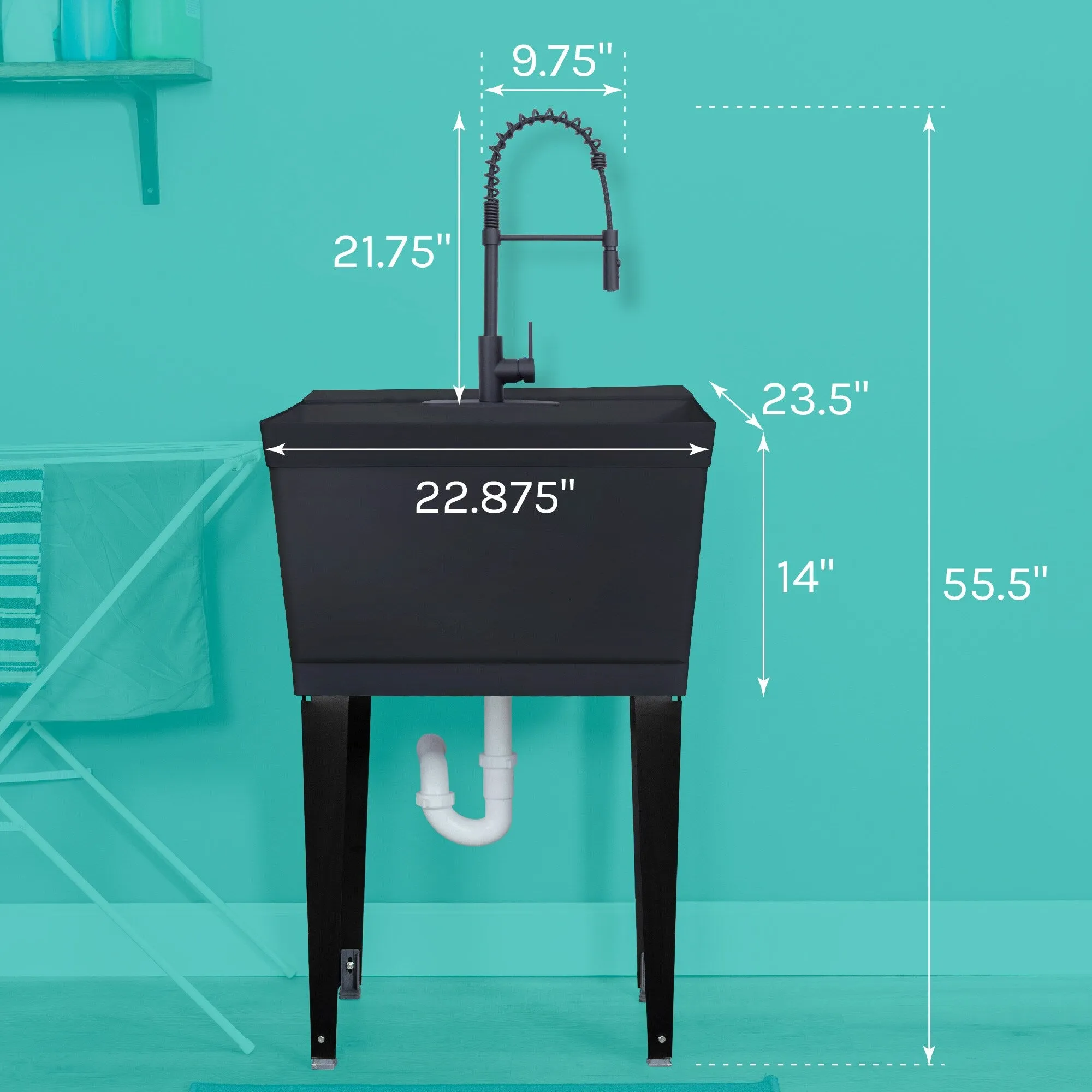 Cambridge Resources Freestanding Black Utility Tub with Faucet