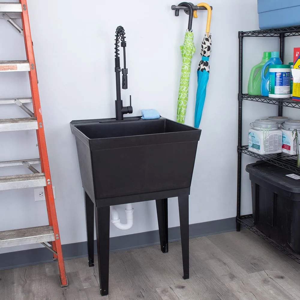 Cambridge Resources Freestanding Black Utility Tub with Faucet