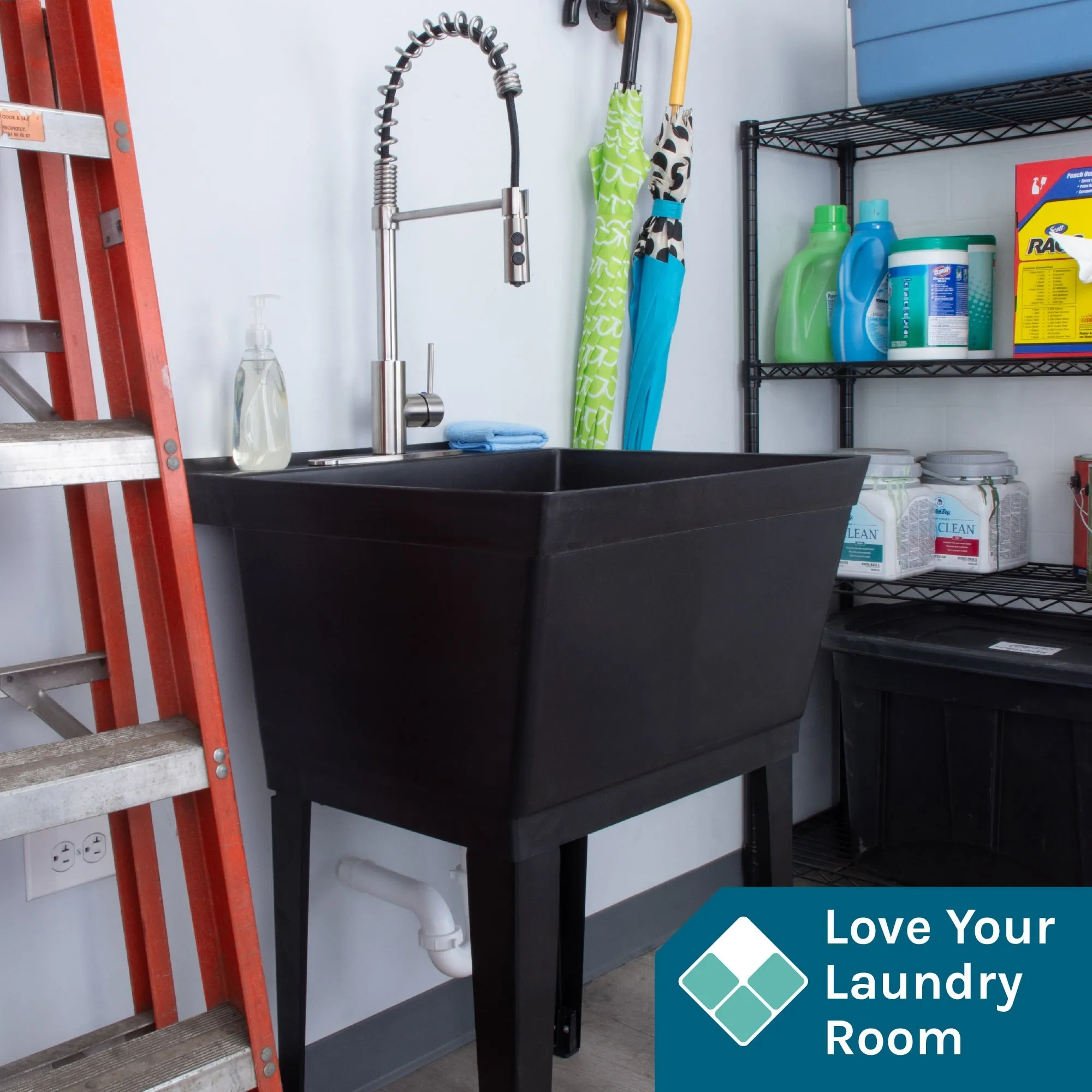 Cambridge Resources Freestanding Black Utility Tub with Faucet