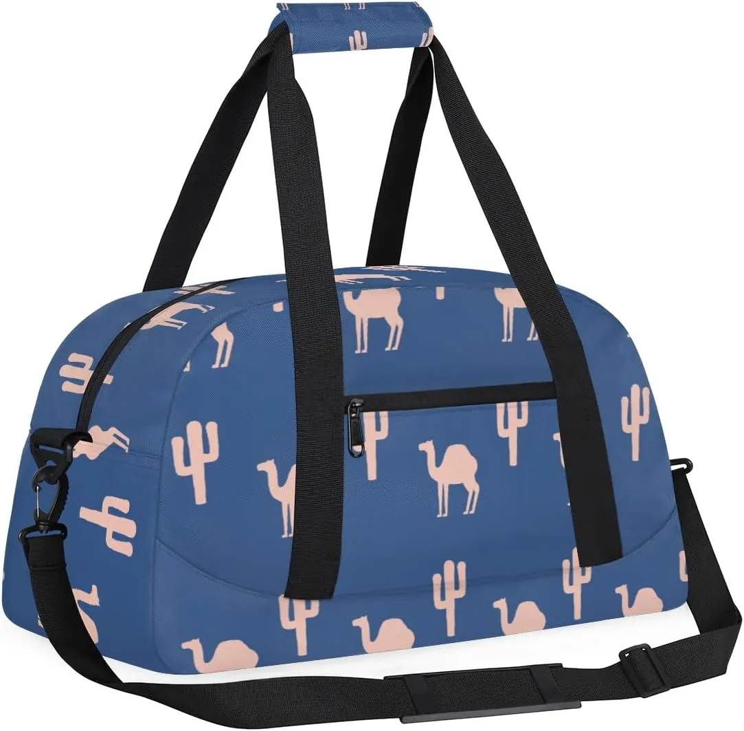 Camel Design Theme Gym Bag Sports Duffle Bag Weekend Sleepover Duffel Bags Small Travel Tote for Overnight Workout Gymnastics Dance Ballet