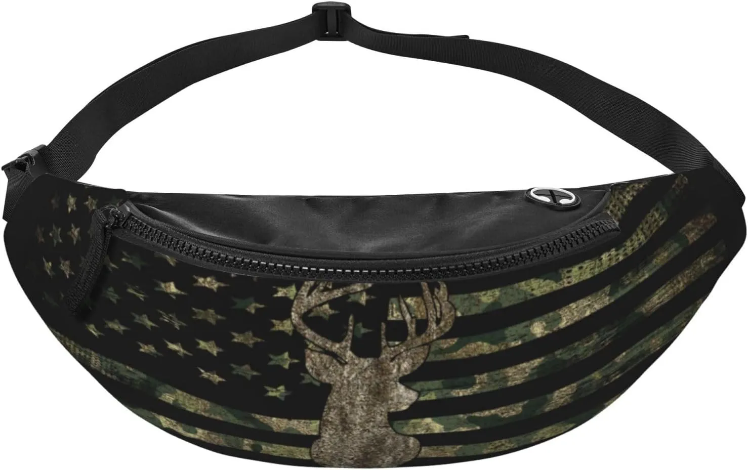 Camo Camouflage American Flag Hunting Deer Fashion Casual Fanny Pack Waist Bag Men Women Adjustable Belt Waist Bag For Travel Hiking Cycling Running Festival Carnival