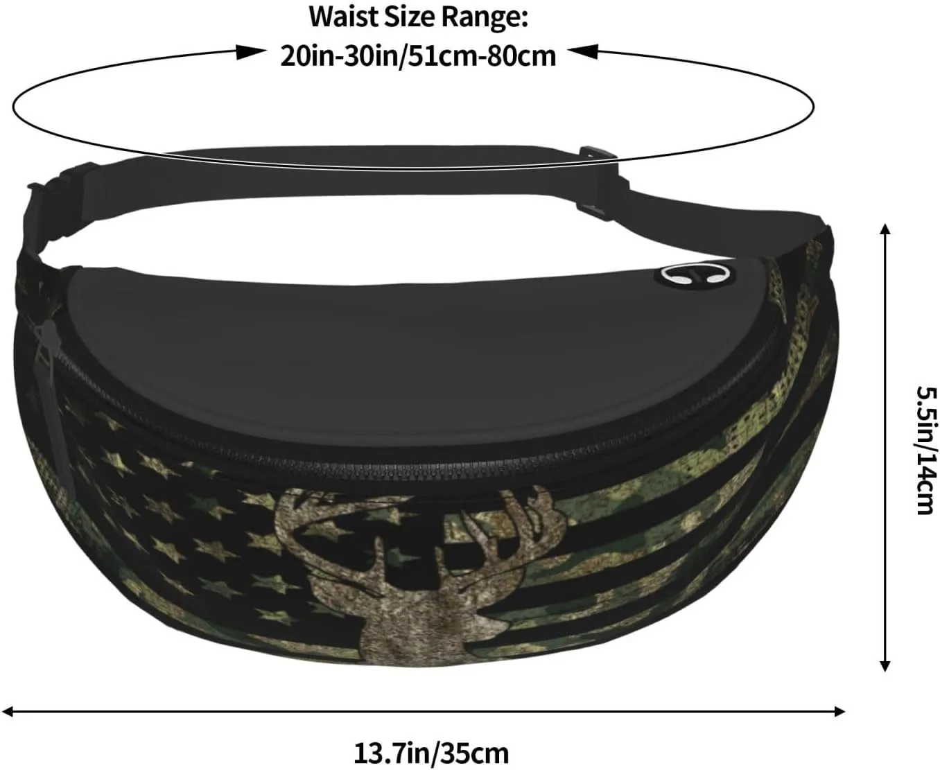 Camo Camouflage American Flag Hunting Deer Fashion Casual Fanny Pack Waist Bag Men Women Adjustable Belt Waist Bag For Travel Hiking Cycling Running Festival Carnival